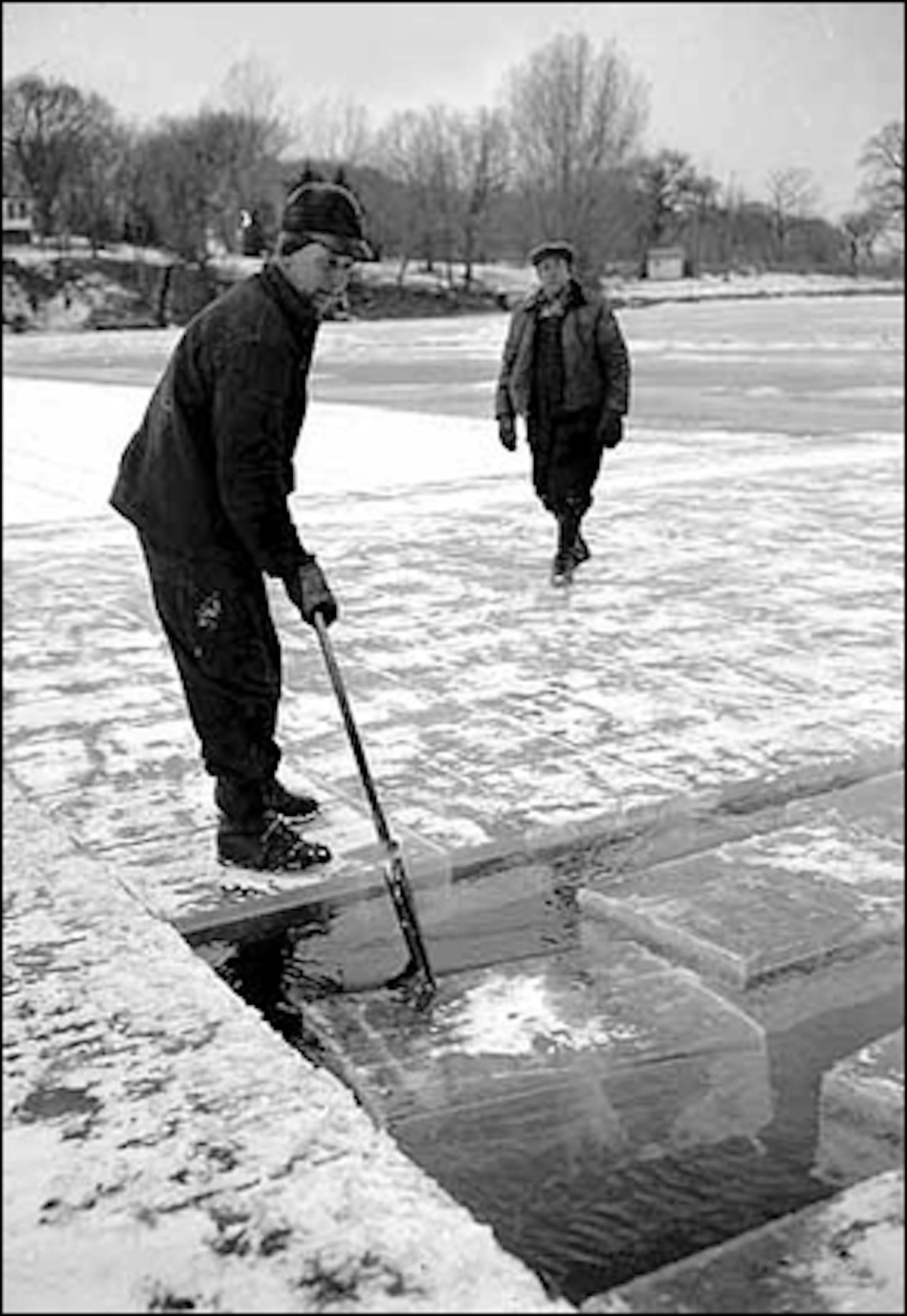 Cedar Lake ice harvest, January 1947
