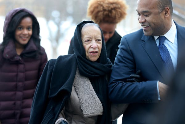 Prince's half-sister Norrine Nelson, center, arrives at the Carver County Justice Center for a hearing on Prince's estate Thursday, Jan. 12, 2017, in 
