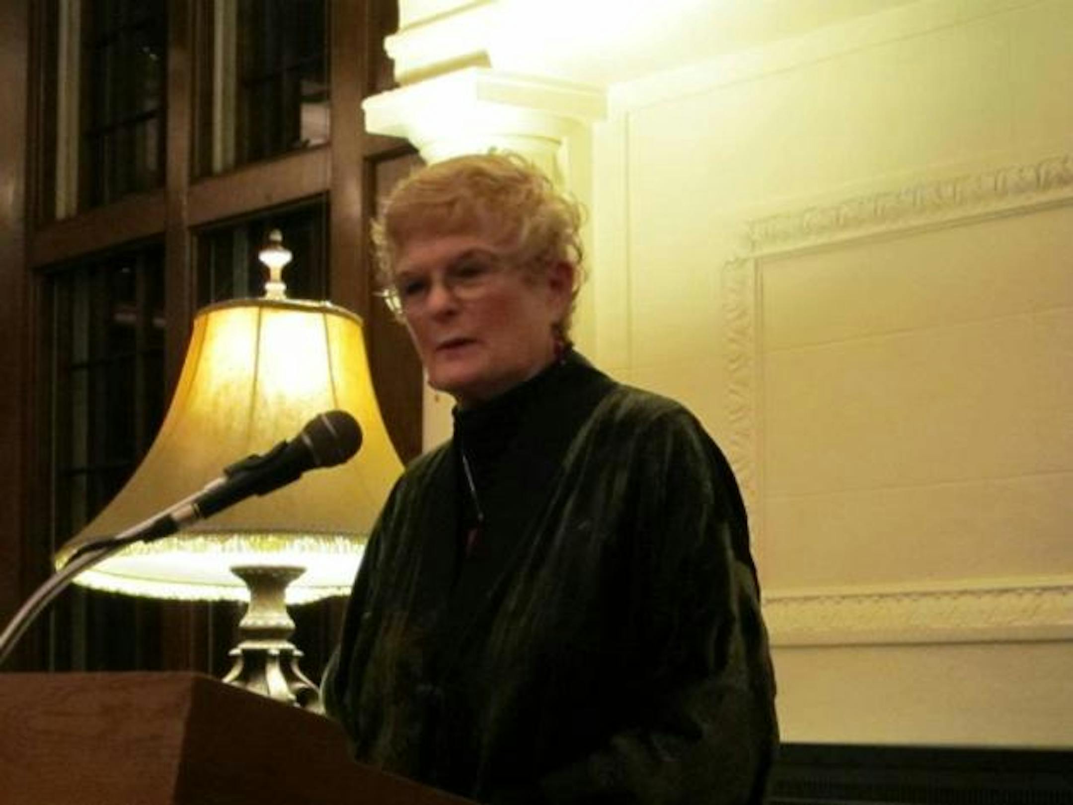 Poet Jill Breckenridge read from her memoir, "Miss Priss and the Con Man," a funny scene where she rode in the Rose Bowl Parade in Pasadena during a sleet storm.