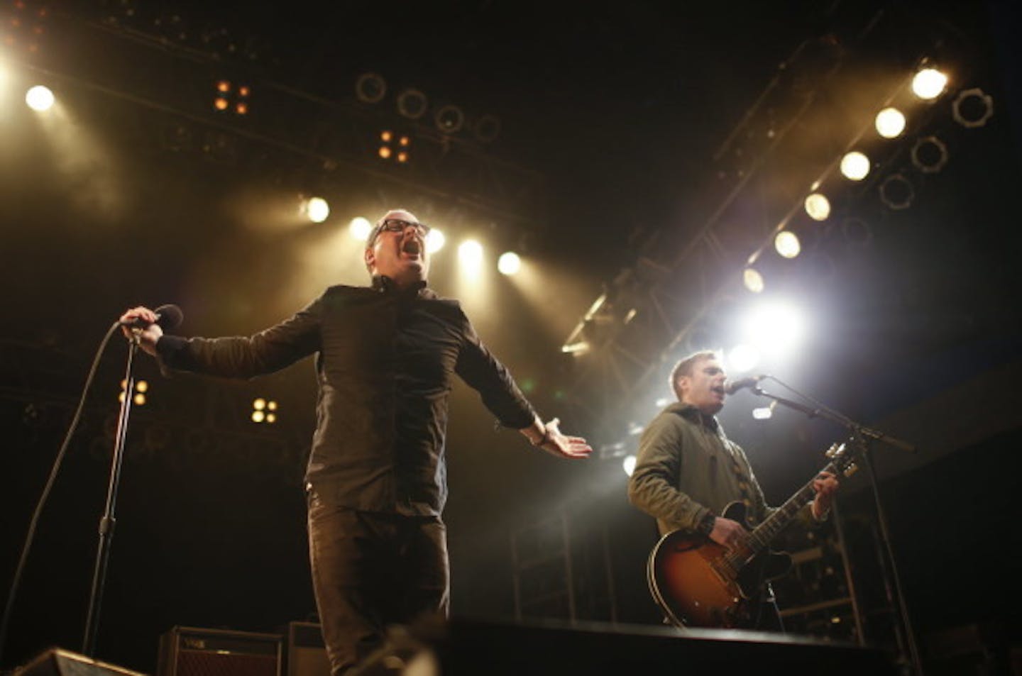 Craig Finn and Tad Kubler at the Hold Steady's Midway Stadium gig in 2014. / Jeff Wheeler, Star Tribune