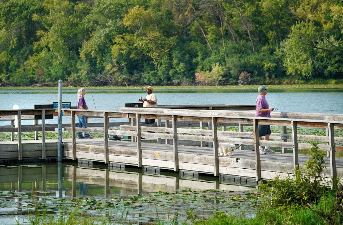 Dawn Gamer and William Crosby heard this morning that the park would reopen and were among the first to try their luck fishing there Tuesday, while Joe Geisel walked his dog Daisy on the pier. The fishing pier needed extensive repair. Fort Snelling State Park at Bdote reopened Tuesday.