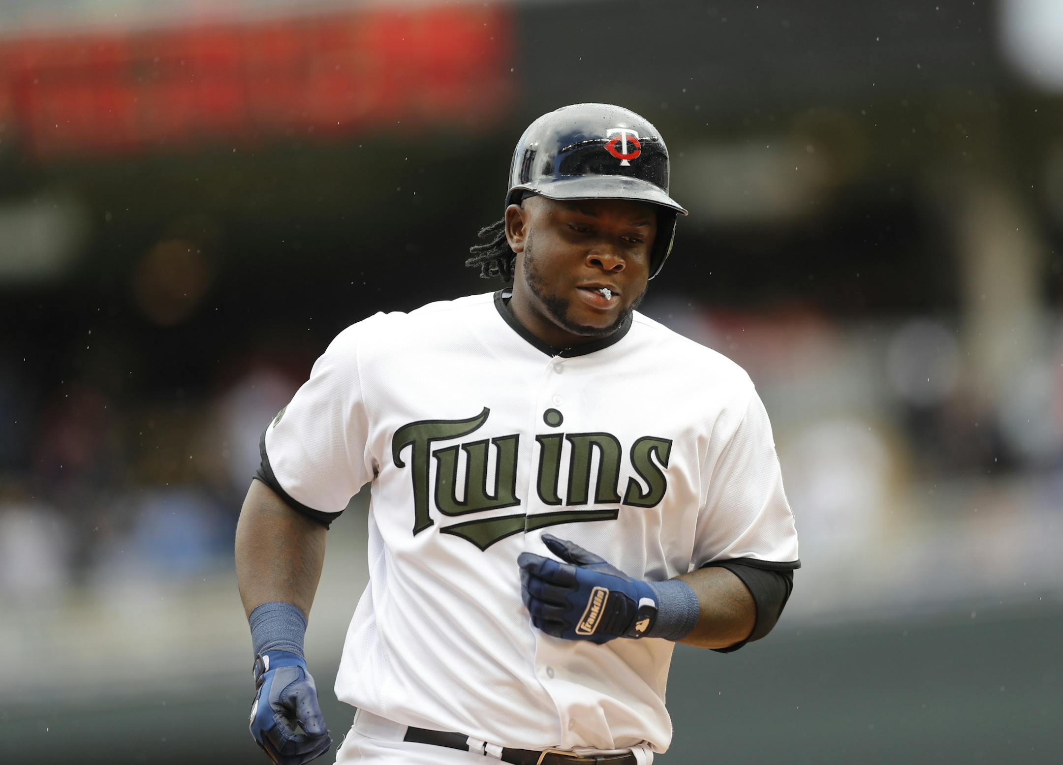 Minnesota's Miguel Sano runs the bases after hitting a two-run home run in the bottom of the fifth inning against the Houston Astros at Target Field in Minneapolis, Minn. on Monday, May 29, 2017. ] RENEE JONES SCHNEIDER • renee.jones@startribune.com