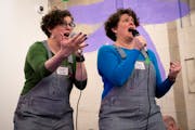 Ruth Whalen Crockett and twin sister Nora sing “One Moment in Time” by Whitney Houston during ’80’s-themed karaoke at their 12th Leap Day birt