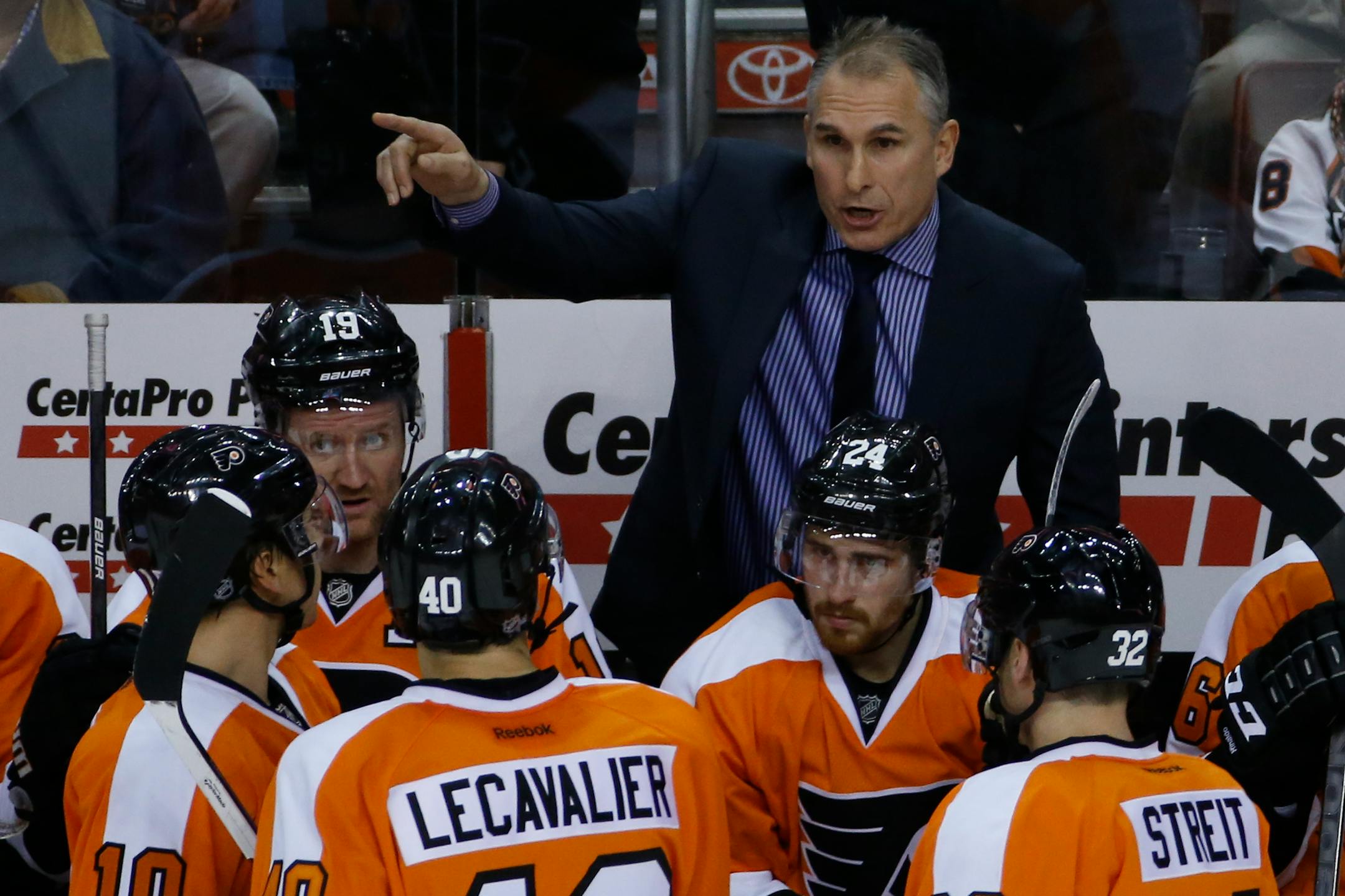 Philadelphia Flyers' Craig Berube in action during an NHL hockey game against the Chicago Blackhawks, Tuesday, March 18, 2014, in Philadelphia. (AP Photo/Matt Slocum)