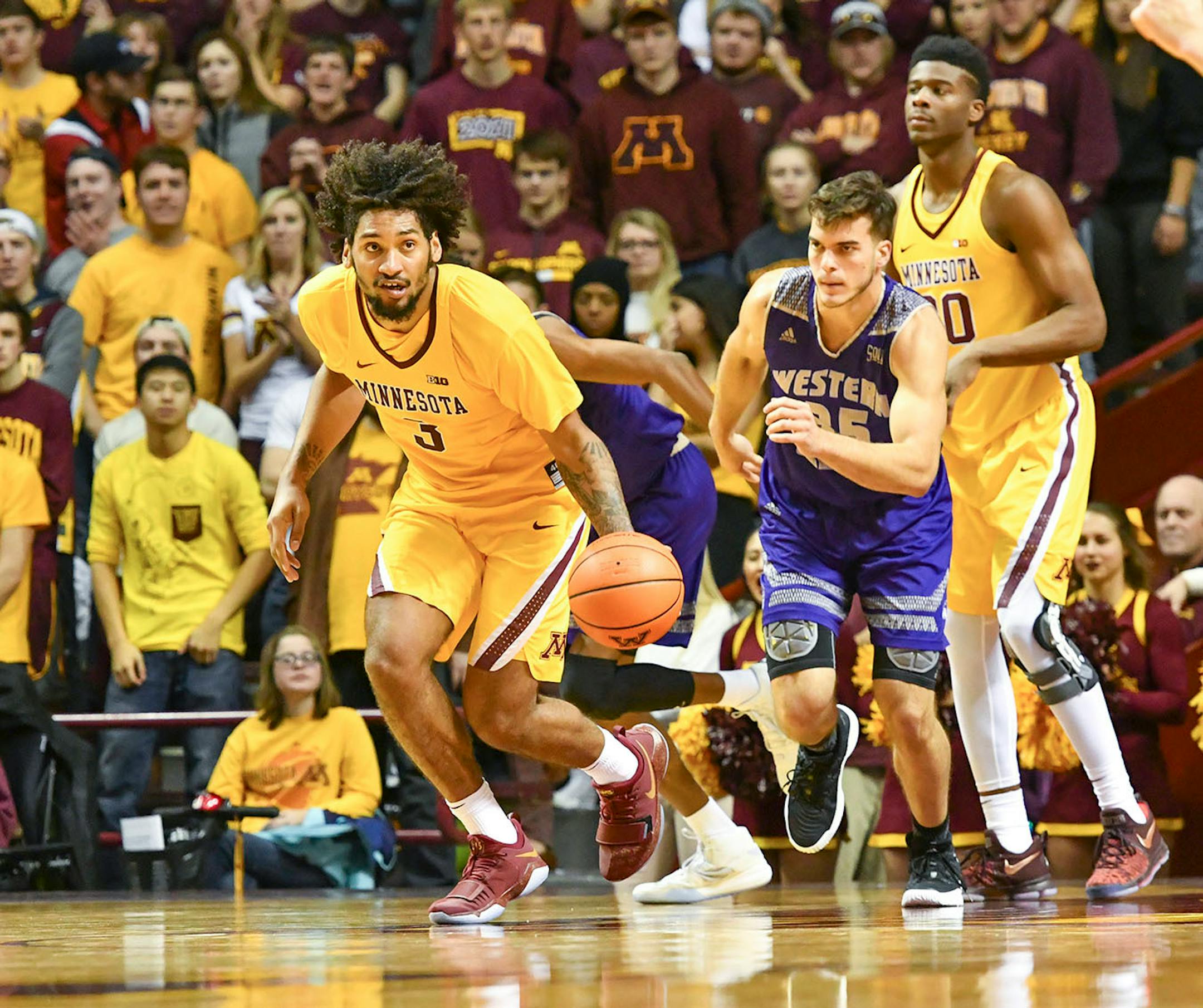 Jordan Murphy heads up court Sunday against Western Carolina.