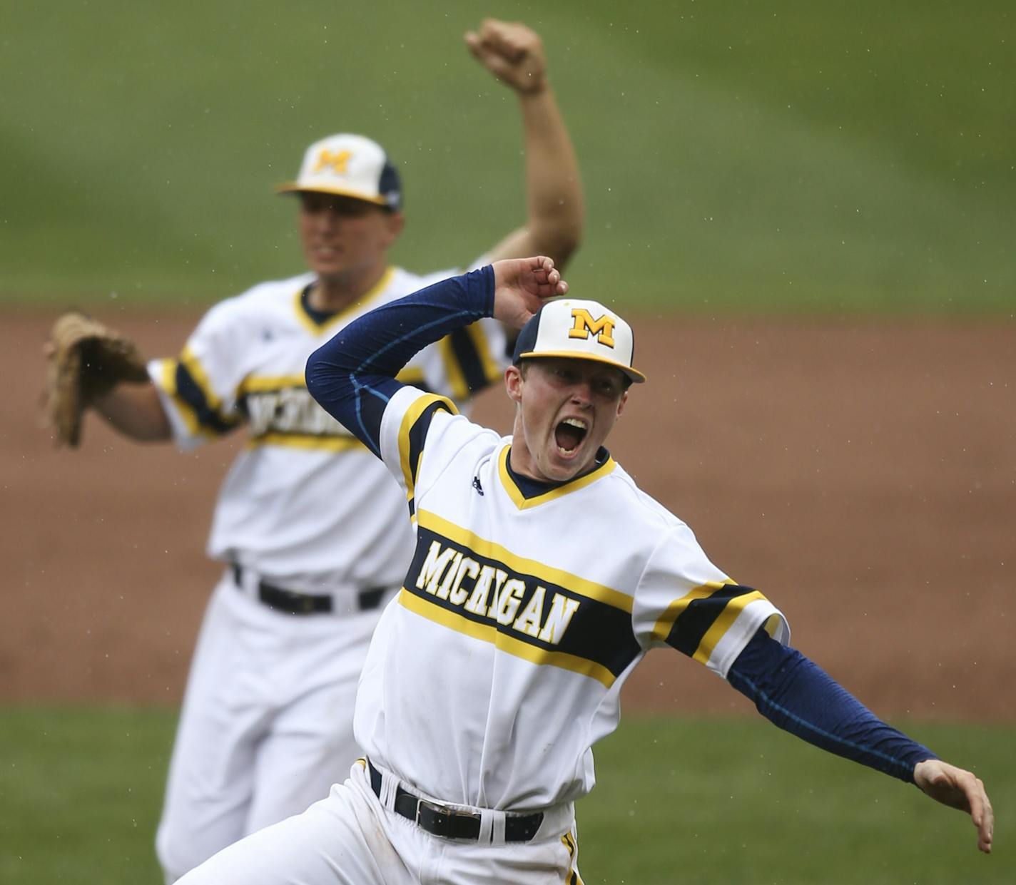 Michigan pitcher Jacob Cronenworth celebrated after the Spartans held off Maryland for the final out and the Big Ten championship Sunday afternoon. ] JEFF WHEELER &#xef; jeff.wheeler@startribune.com Third seeded Michigan beat fourth seeded Maryland 4-3 in the championship game of the Big Ten baseball tournament at Target Field in Minneapolis Sunday morning, May 24, 2015.