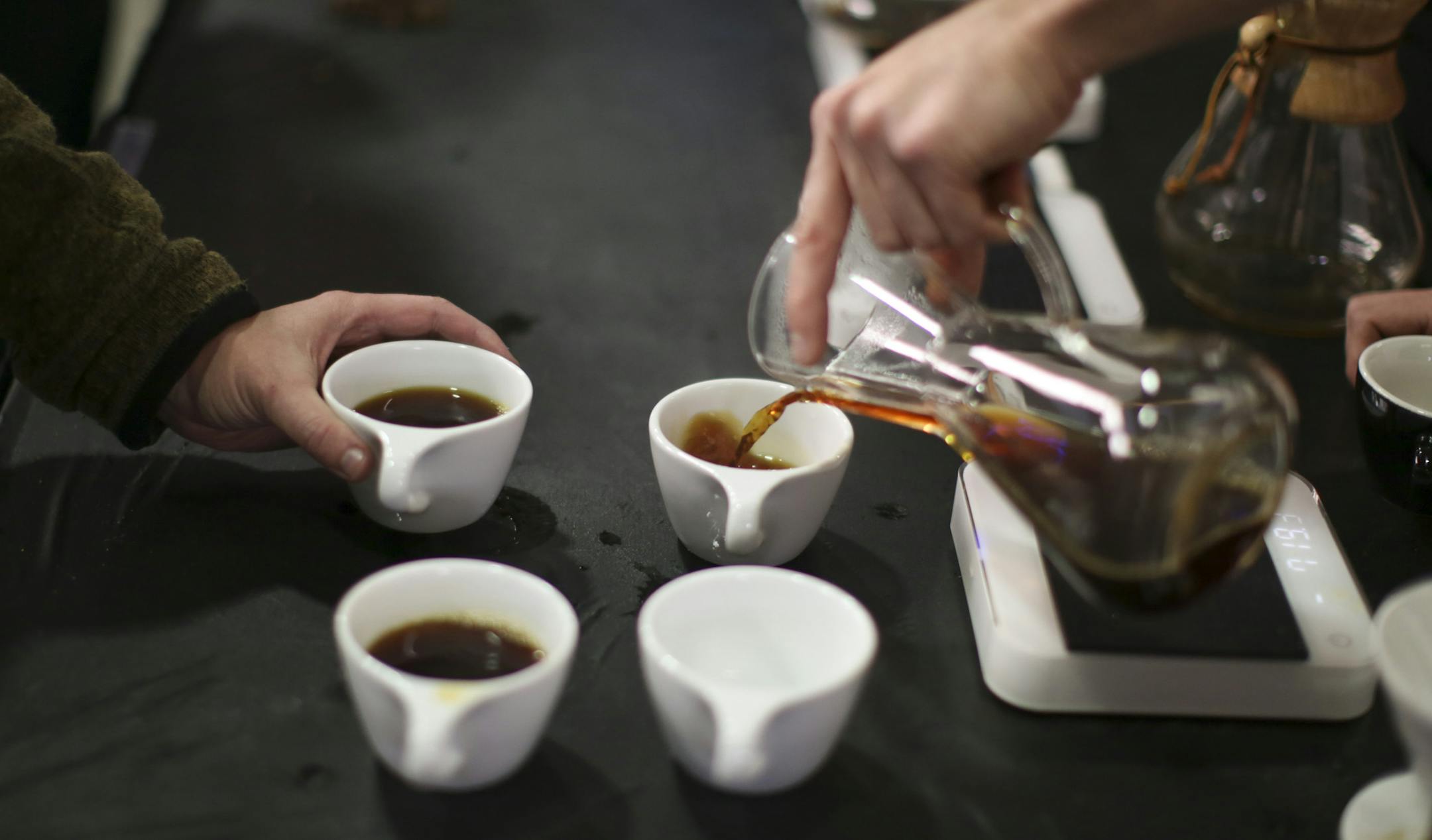 Andreas Well-off of HalfWit Coffee Roasters out of Chicago, poured samples of coffee he made with Ethiopian beans Sunday afternoon in Minneapolis. ] JEFF WHEELER ‚Ä¢ jeff.wheeler@startribune.com The Big Central Coffee Competition, held this weekend at Uppercut Gym in Minneapolis, gave entrants 15 minutes to put together three stellar espresso products. At this three-day happening, which draws competitiors from all over the Central time zone, baristas will vied for a chance to ad