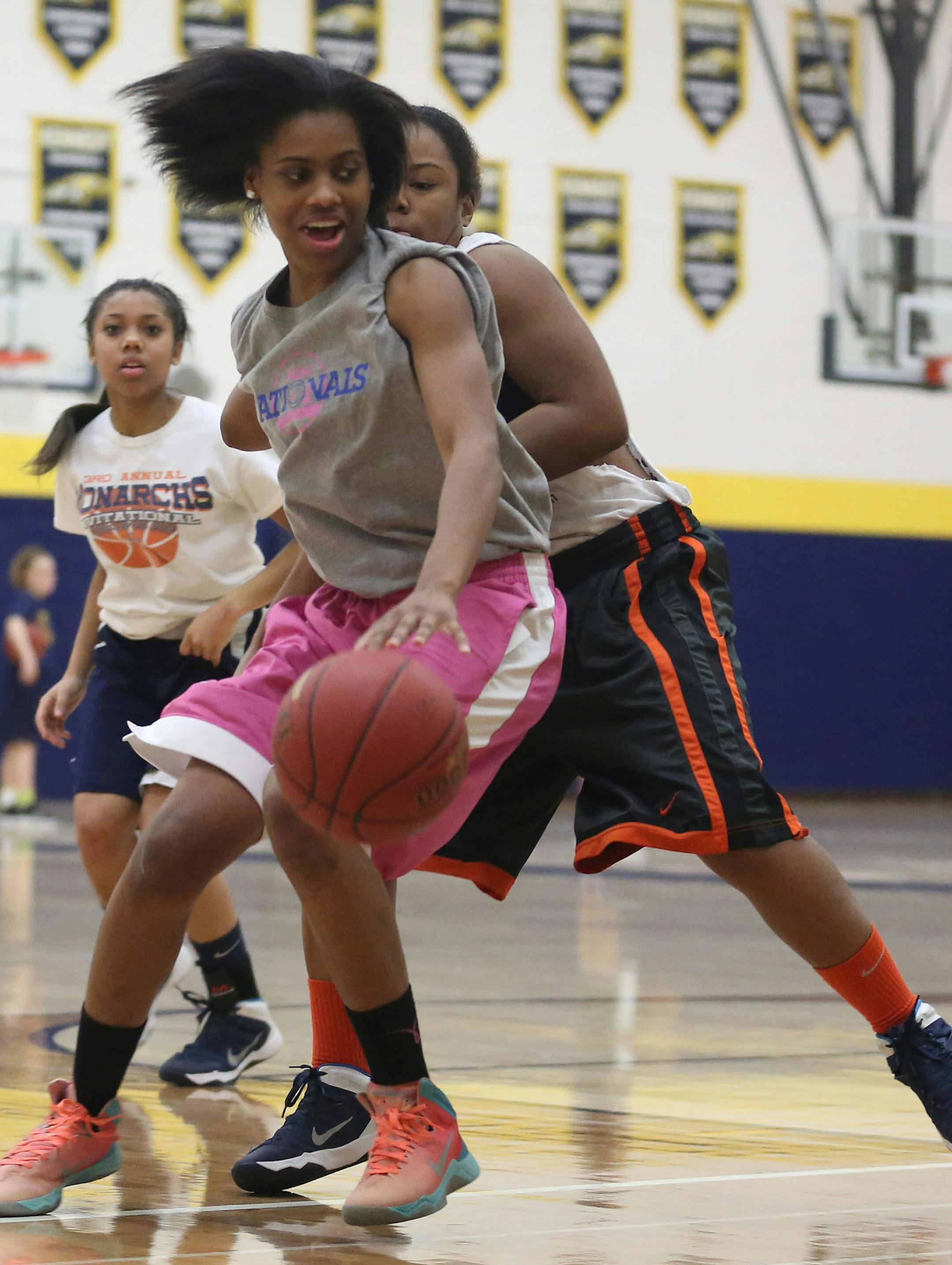Bloomington Kennedy Kenisha Bell spinned to the basket as the team worked on plays during practicein Bloomington Thursday, January 23, 2014. ] (KYNDELL HARKNESS/STAR TRIBUNE) kyndell.harkness@startribune.com ORG XMIT: MIN1401271627103204