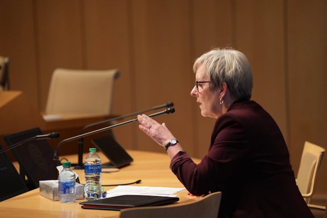 Laura Bloomberg, a candidate for president of the University of Minnesota, was the first of three candidates to interview with the board of regents.