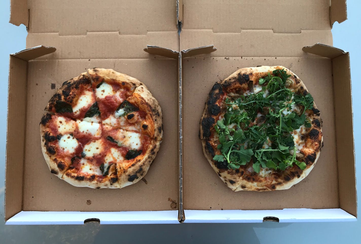 Pizzas from Moonflower Pizza in St. Paul.