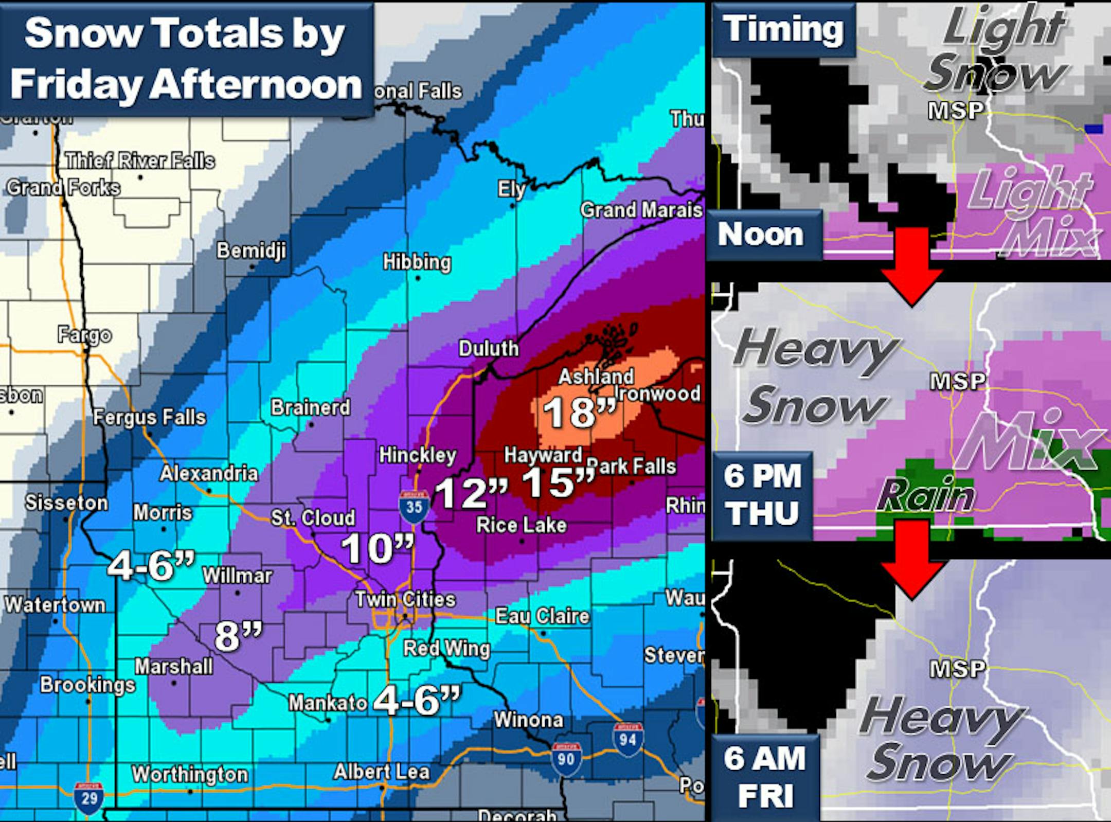The National Weather Service office in Chanhassen issued this snowfall forecast at 6:19 a.m. Thursday.