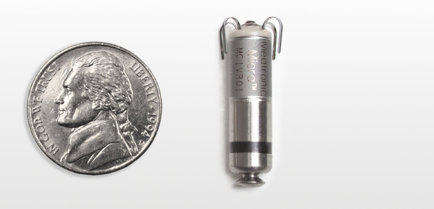 Medtronic on Monday announced the first in-human implant of the world&#x201a;&#xc4;&#xf4;s smallest pacemaker, a vitamin-sized device that is implanted directly inside the heart. Text_Body: The Fridley-based medical technology giant said its Micra Transcatheter Pacing System is just one-tenth the size of a of a conventional pacemaker. It is delivered into the heart through a catheter inserted in the femoral vein. Once positioned, the pacemaker is securely attached to the heart wall and can be re