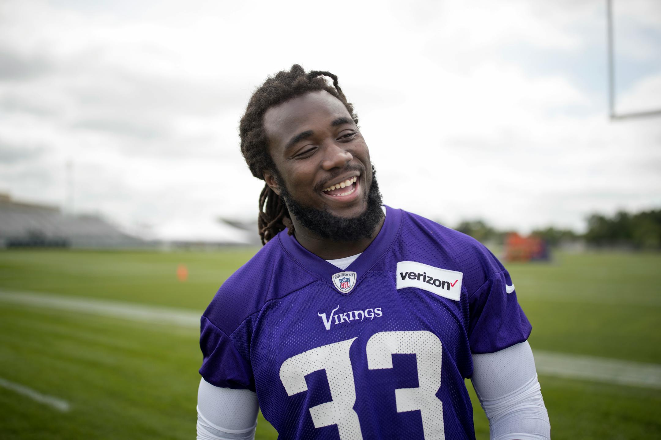 Vikings rookie running back Dalvin Cook spoke after morning practice at Minnesota State University Mankato Monday July 24, 2017 in Mankato , MN.