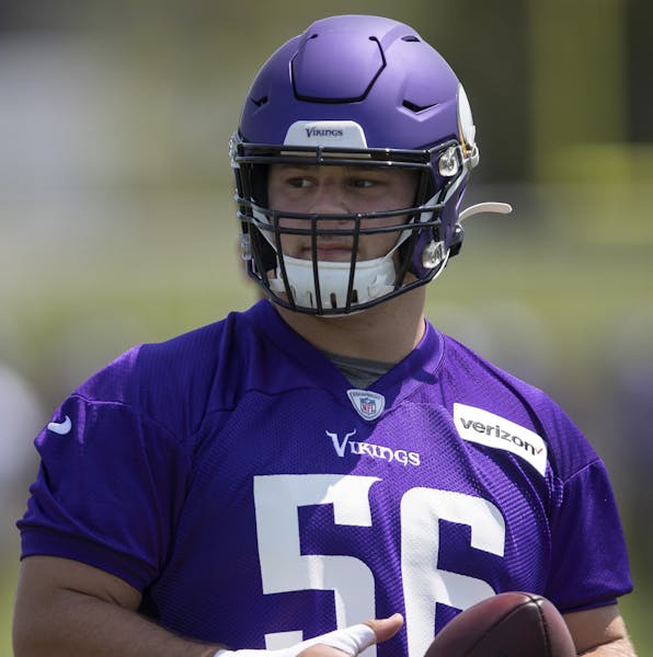 Vikings rookies center Garrett Bradbury during the first day of training for Vikings rookies at TCO Performance Center Tuesday July,23 2019 in Eagan, 