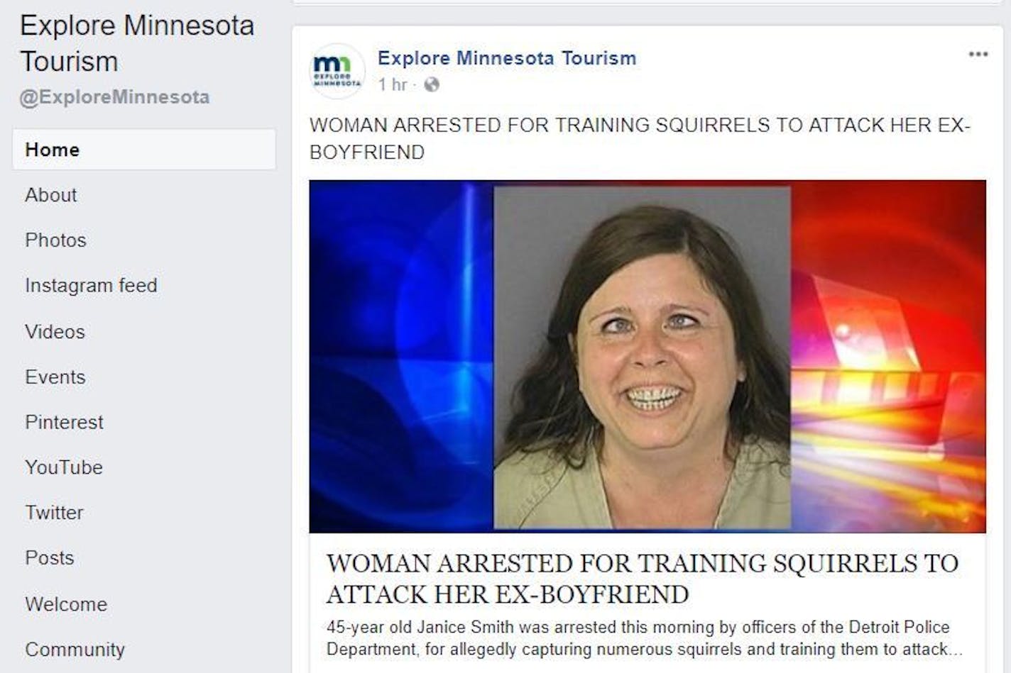 "News" reports such as this one and others with outrageous contentions have been steadily appearing on the Facebook page for Explore Minnesota Tourism, a state agency.