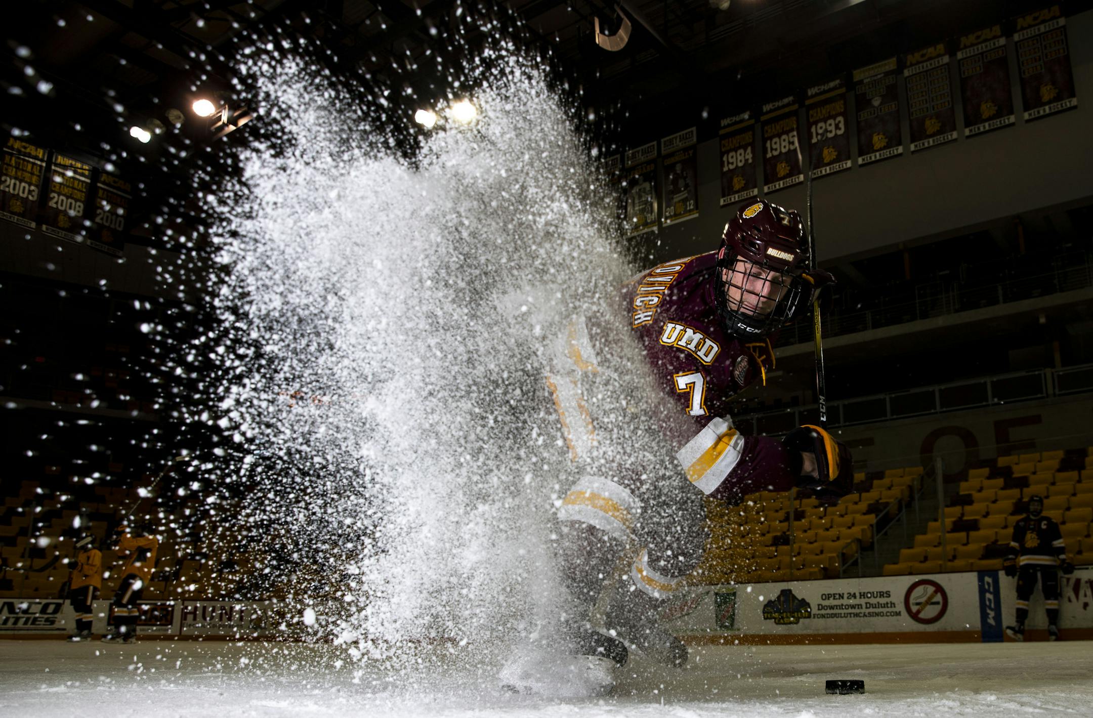 . ]
ALEX KORMANN &#x2022; alex.kormann@startribune.com Nick Wolff and Scott Perunovich are defensemen for the University of Minnesota Duluth Hockey team. The two Minnesota natives are poised for big seasons as upperclassmen and leaders on the team. They posed for portraits at Amsoil Arena on Tuesday October 8, 2019.