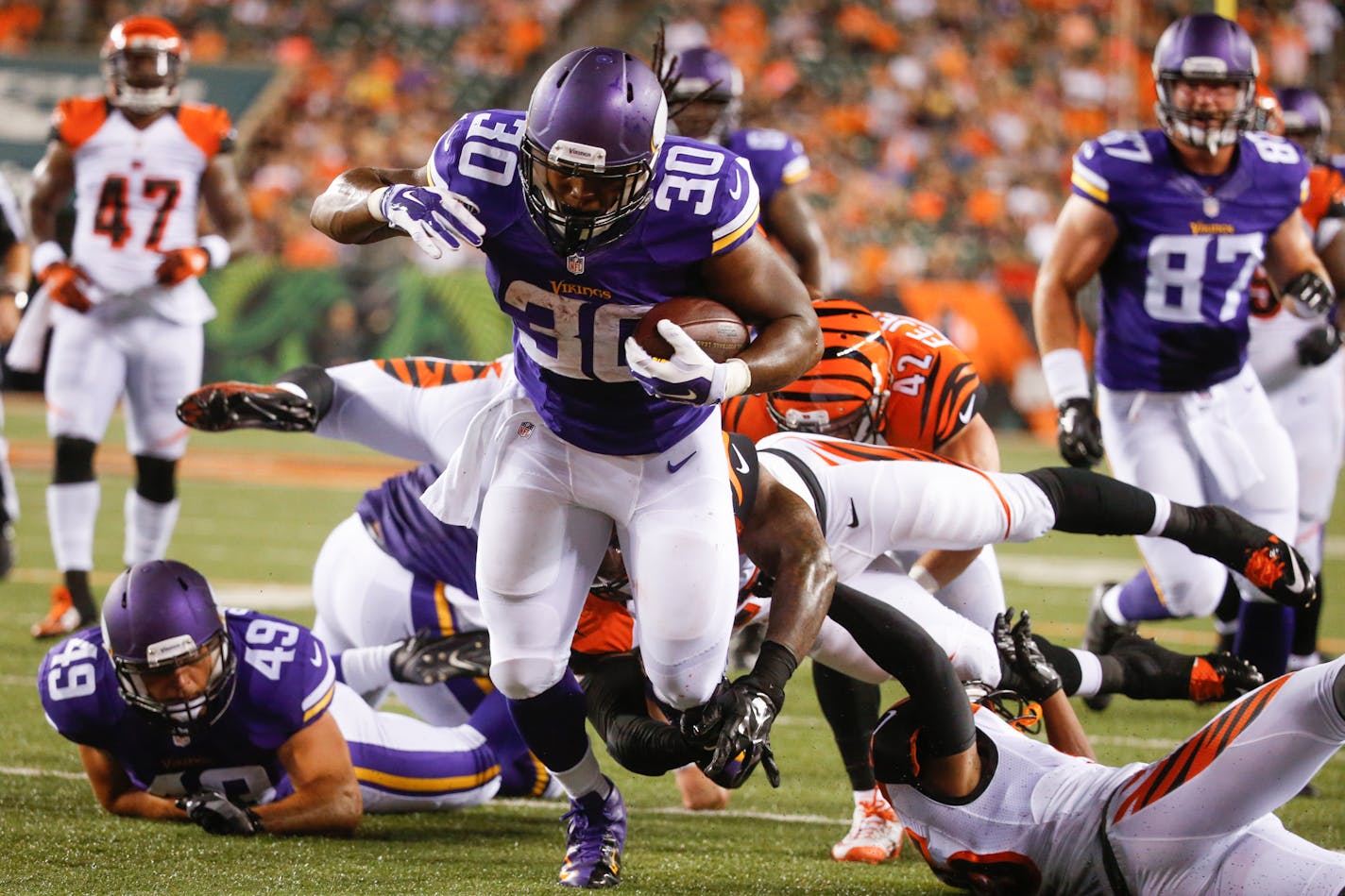 C.J. Ham scored a preseason touchdown for the Vikings against the Bengals as a running back last year. But this year, he has moved to fullback, where he has a better chance to make the roster.