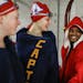 Suhan Mohamed, in red jacket, chatted with her teammates, from the left, Bethany Kanopp, Rachel Warner and Kaylie Stroeing as they prepared to partici