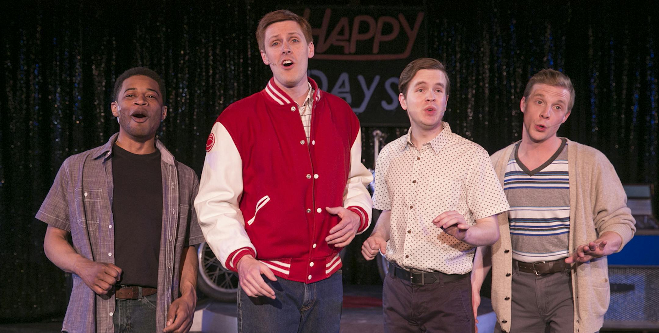 Richie and the Dial Tones (L-R) Kory Laquess Pullam (Chachi), Eric Heimsoth (Richie), Andrew Newman (Potsie) and Matthew Englund (Ralph Malph) credit: Heidi Bohnenkamp