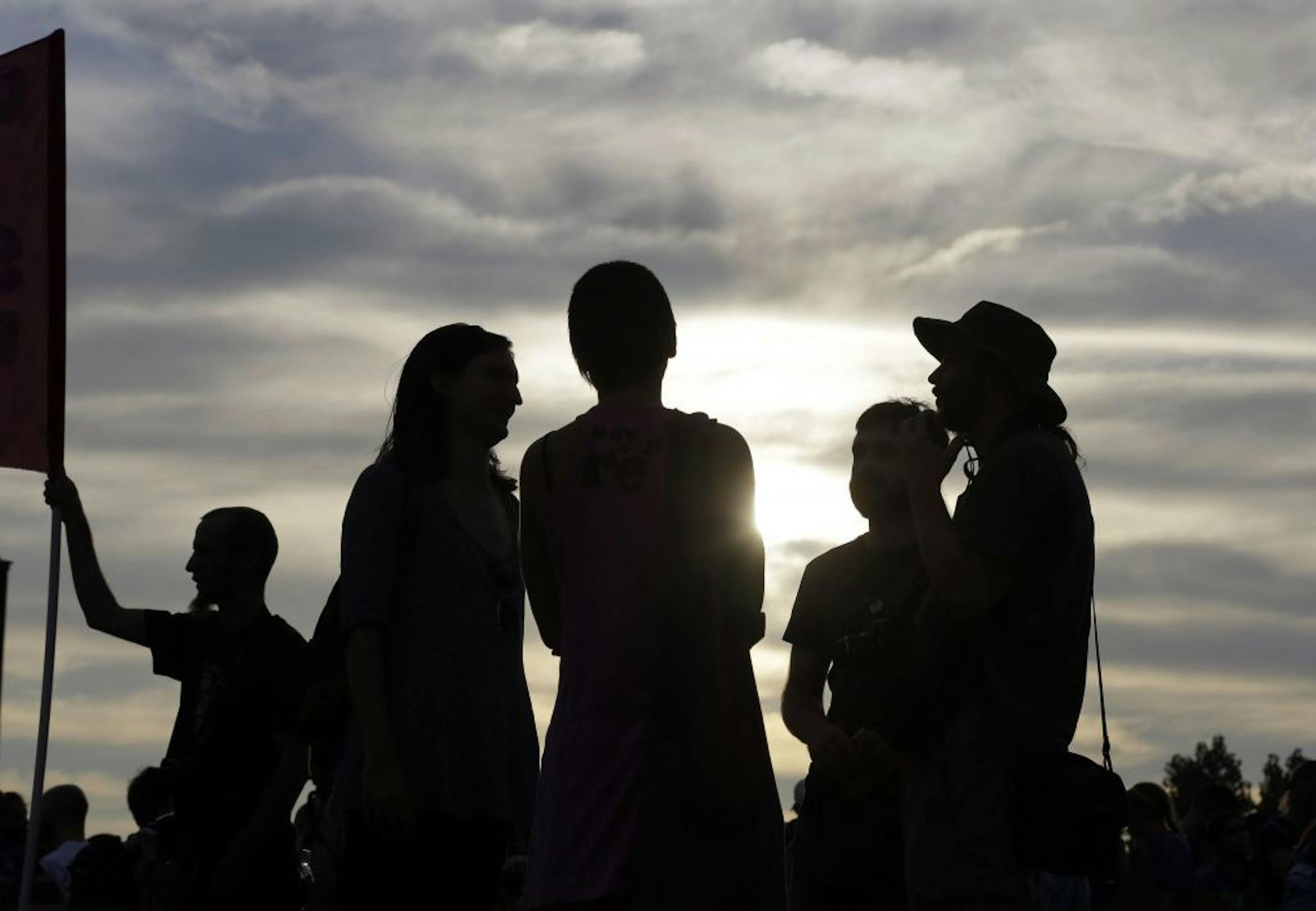 People gathered near the end of the People's Climate March on Sept. 21 in New York. Tens of thousands of activists walked through Manhattan on Sunday, warning that climate change is destroying the Earth � in stride with demonstrators around the world who urged policymakers to take quick action.
