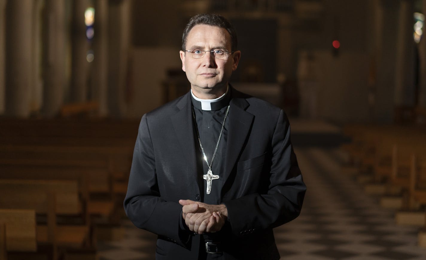 Bishop Andrew Cozzens photographed in the chapel at the St. Paul Seminary at St. Thomas University in St. Paul, Minn., on Friday, November 1, 2019. ] RENEE JONES SCHNEIDER &#x2022; renee.jones@startribune.com