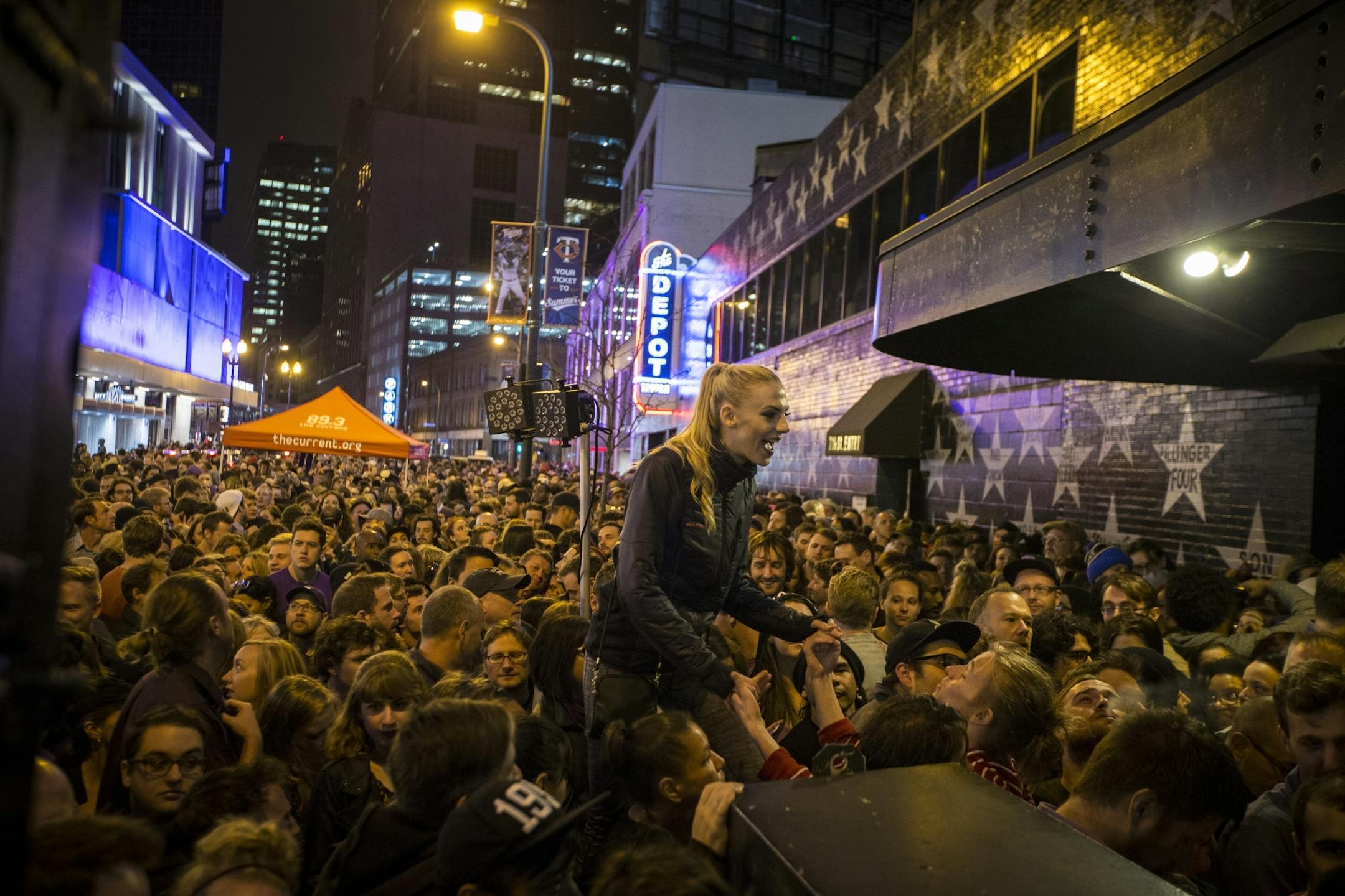 A huge crowd came out for a Prince dance party outside of First Avenue on Thursday night, April 21, 2016.