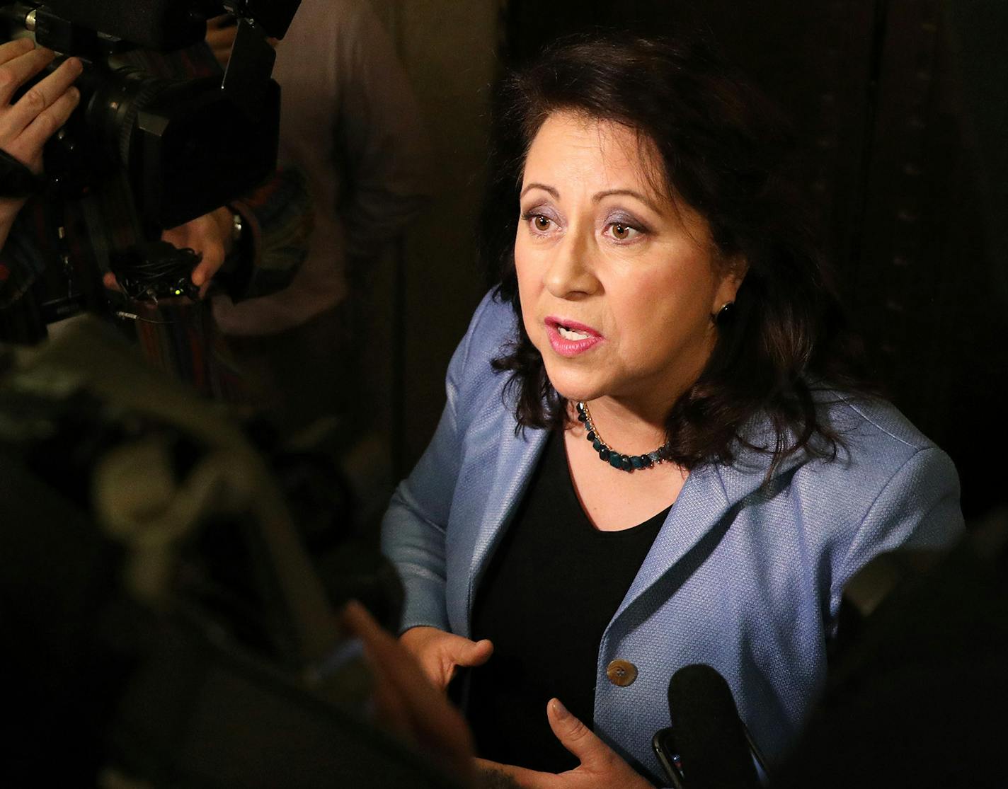 Minnesota State Sen. Patricia Torres Ray, DFL-Minneapolis spoke with journalists after filing to run for Keith Ellison's congressional seat. ] ANTHONY SOUFFLE • anthony.souffle@startribune.com Candidates rushed to add their names to the races before the 5 p.m. Tuesday, June 5, 2018 deadline for filing to Minnesota's August primary ballot at the Minnesota Secretary of State's Office in St. Paul, Minn. With Lori Swanson out of AG and into governor's race, there could yet be more big last entries t