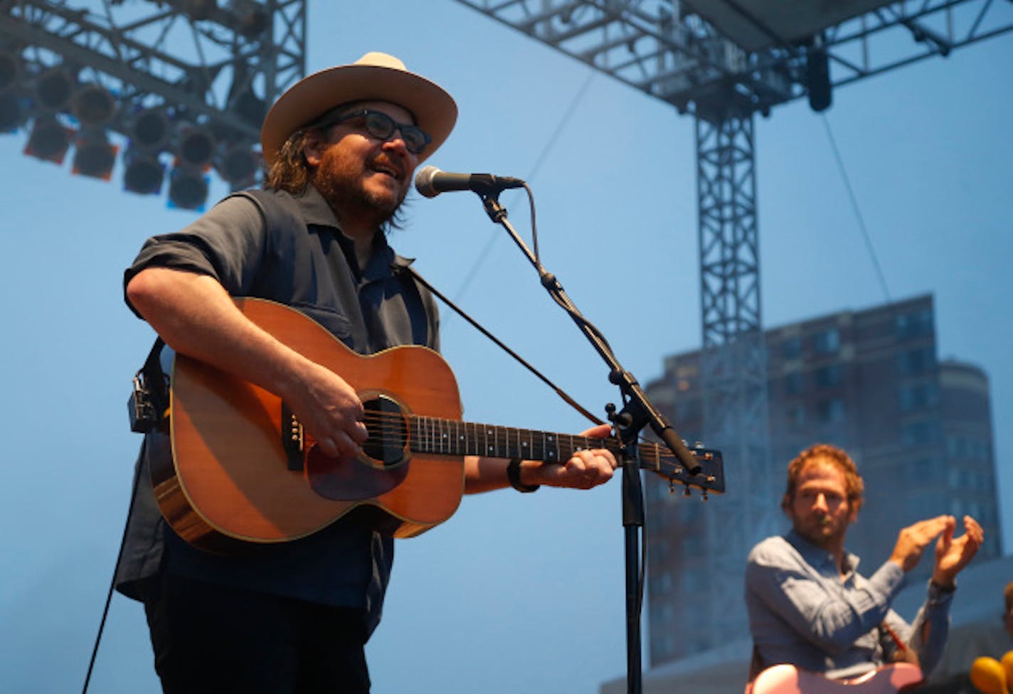 Wilco's Jeff Tweedy, left, and John Stirratt played the Basilica Block Party last summer. / Jeff Wheeler, Star Tribune