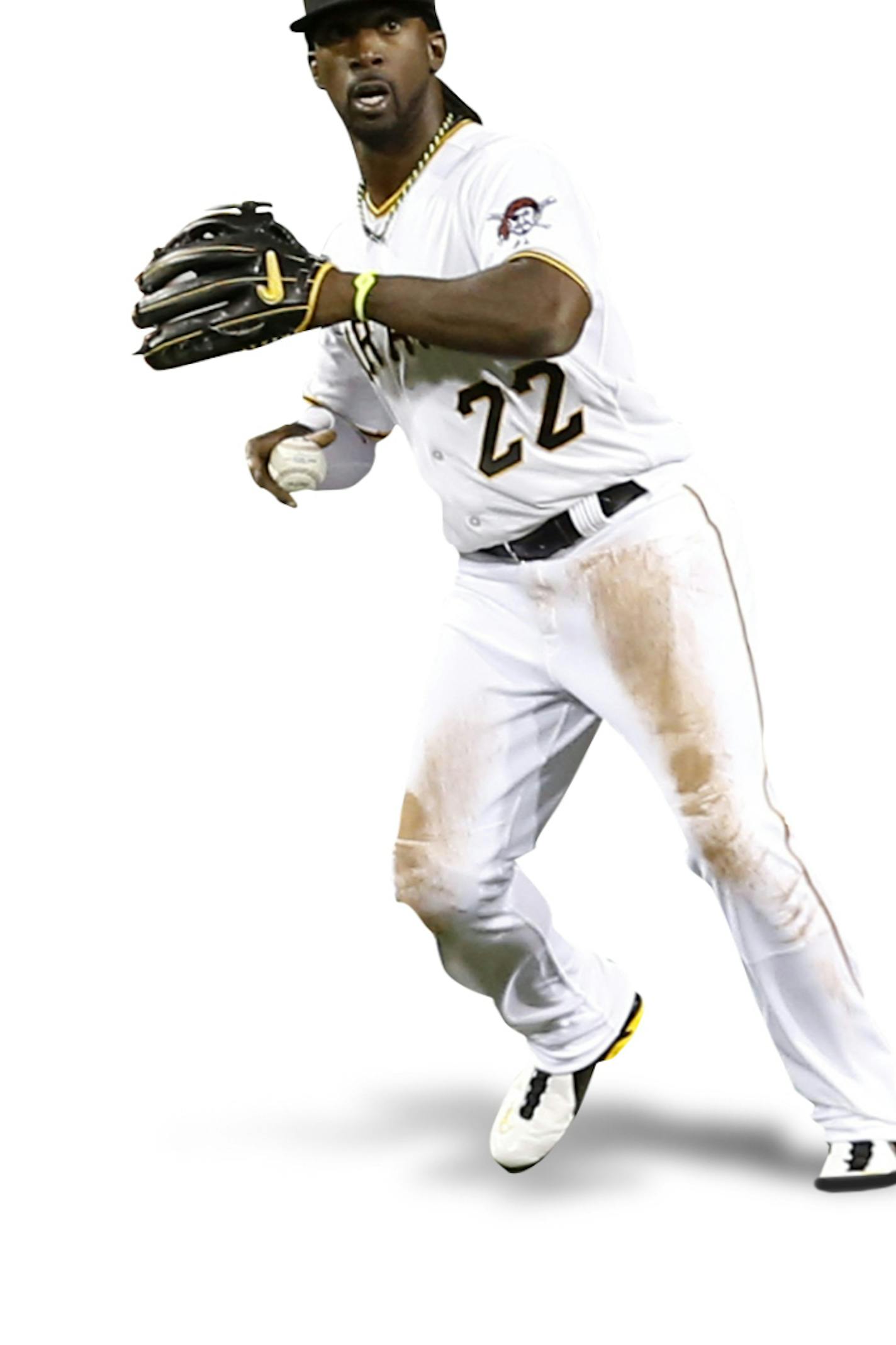 Pittsburgh Pirates center fielder Andrew McCutchen (22) holds Chicago Cubs Ryan Kalish, foreground, at second after catching a line drive by Cubs' Emilio Bonifacio in the fifth inning of a baseball game Wednesday, April 2, 2014, in Pittsburgh. (AP Photo/Keith Srakocic) ORG XMIT: PAKS104