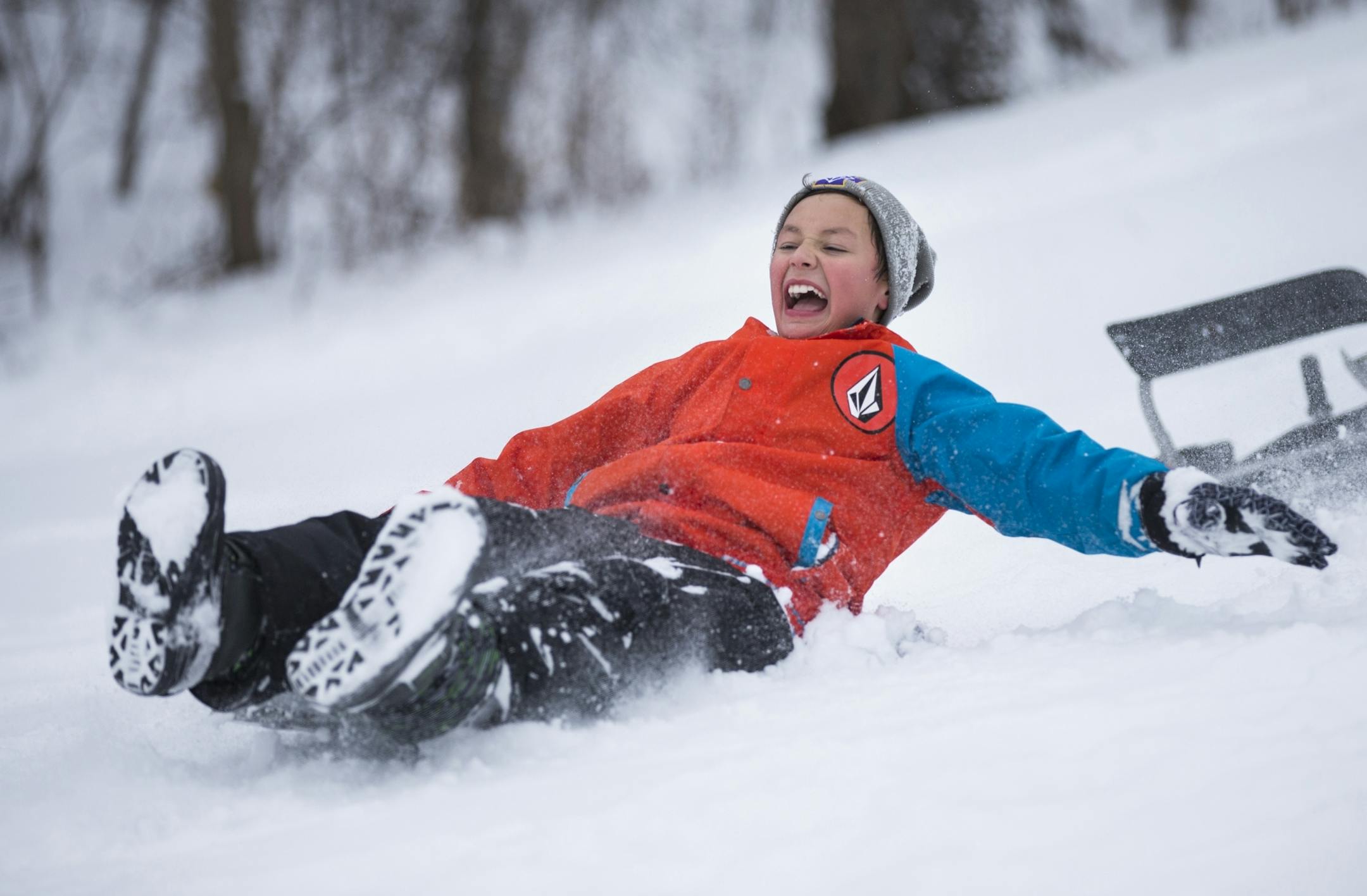 Cruz Mason, 10, of St. Paul sleds at Baker Park in St. Paul on Tuesday, December 29, 2015.