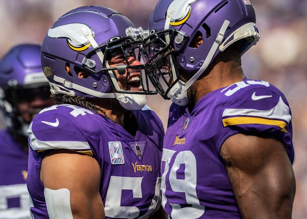 Eric Kendricks, left, and Danielle Hunter are among seven Vikings defenders who have been on the field for at least 80% of the snaps.