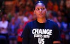 Minnesota Lynx forward Maya Moore (23) looks on during a moment of silence to recognize Philando Castile.