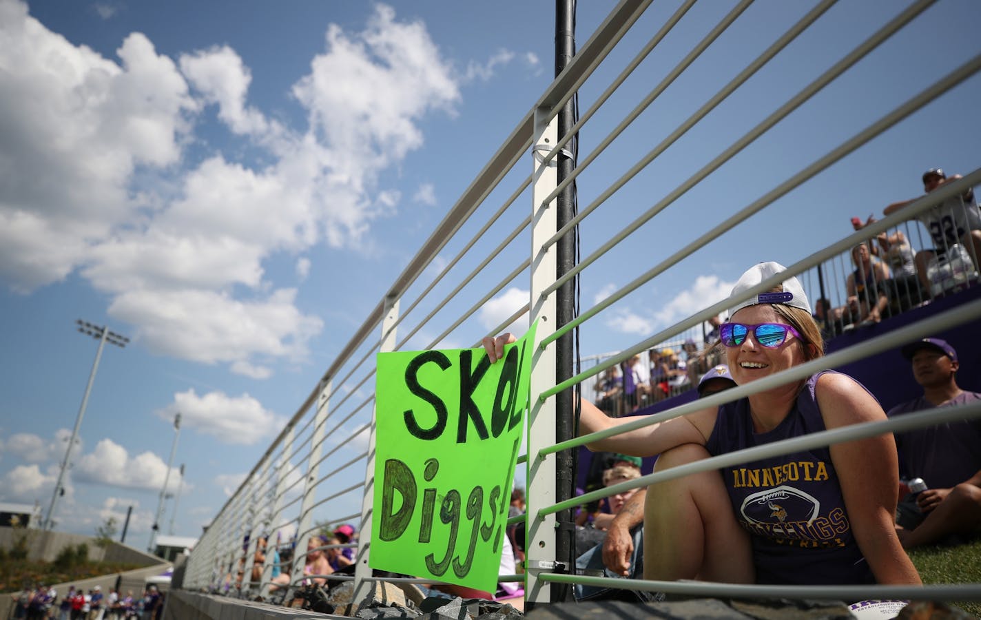 Vikings fan Becky Hagen watched practice during Minnesota Vikings training camp at TCO Performance center Saturday July 28, 2018 in Eagan, MN.