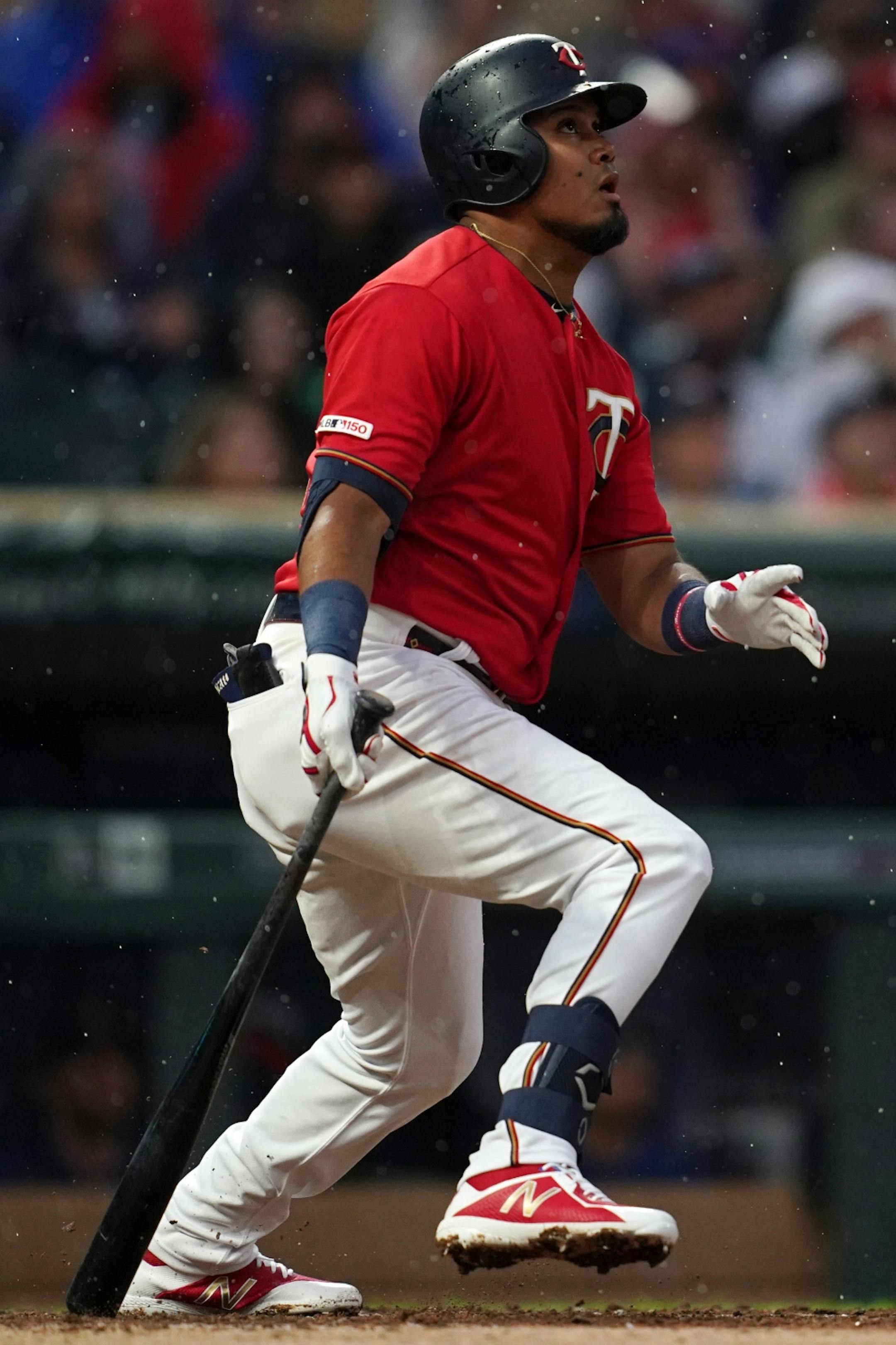 Minnesota Twins third baseman Luis Arraez (2) watched after hitting a home run in the second inning.