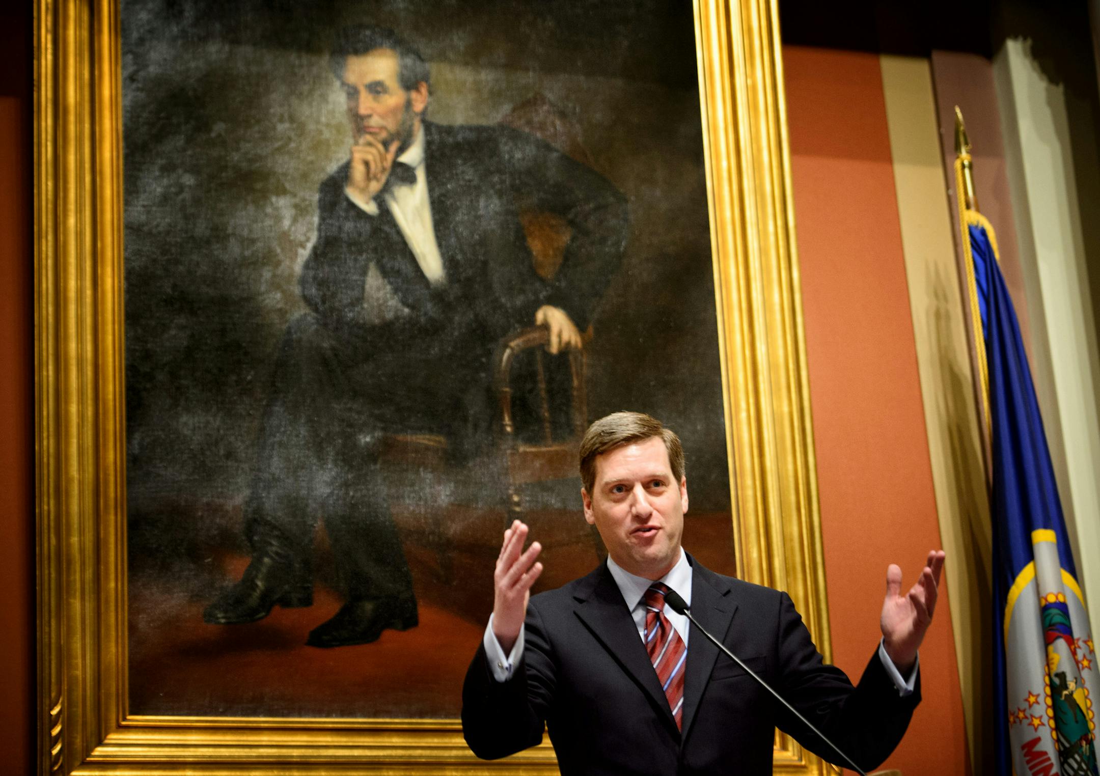 Rep. Kurt Daudt received applause and congratulations after being elected House Speaker. ] GLEN STUBBE * gstubbe@startribune.com Tuesday, January 6, 2015 The Minnesota House and Senate re-convene, with much ceremony, family and guests. In the House, Speaker Kurt Daudt will take the gavel back for the GOP.