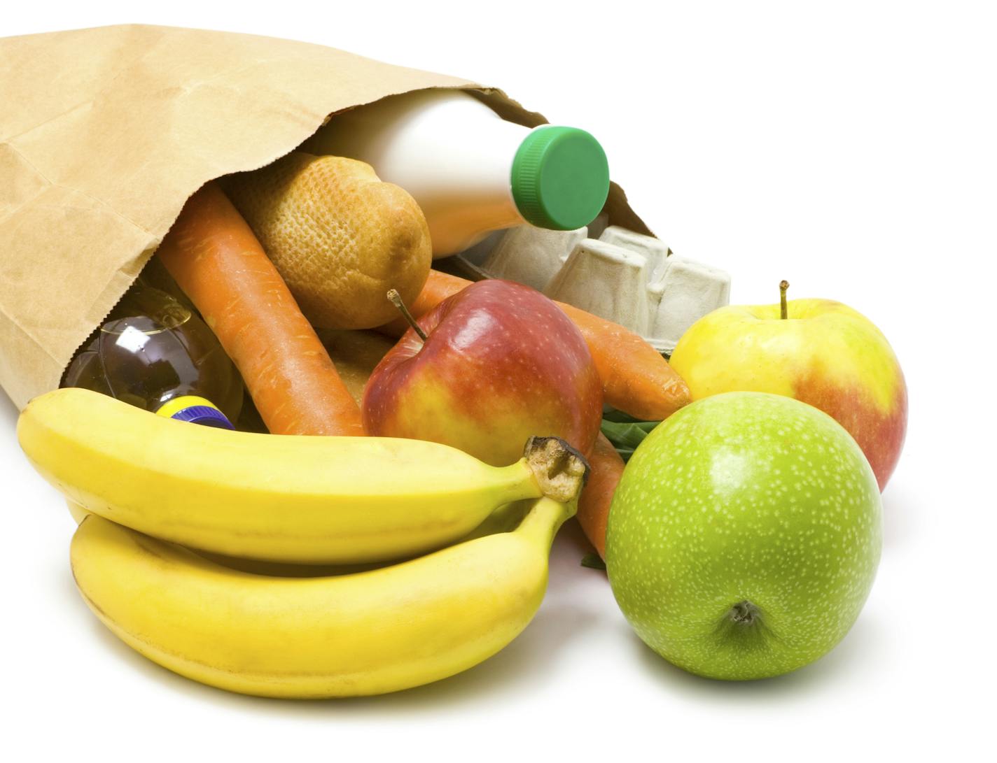 One bag with food isolated on white background