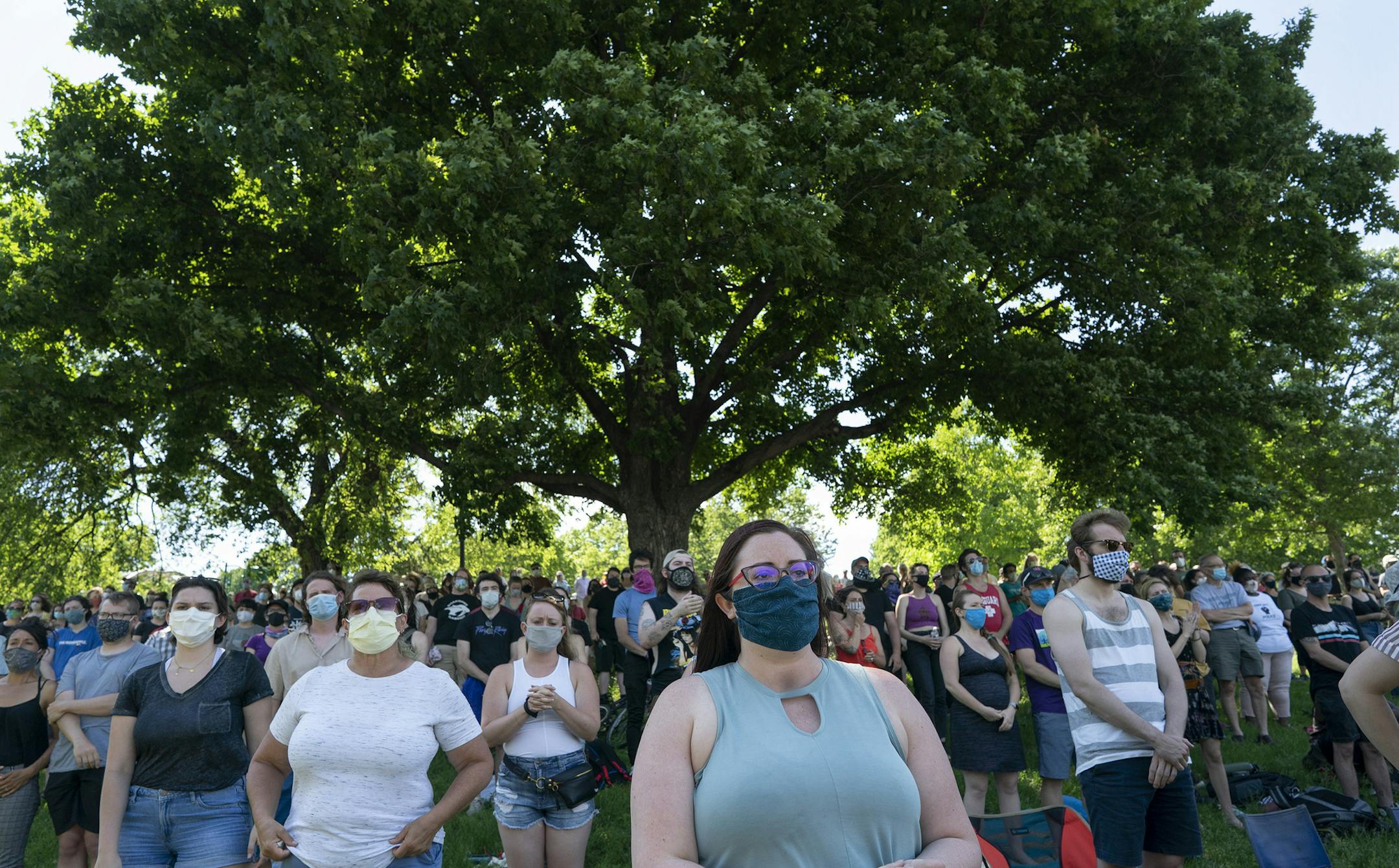 Community members gathered at "The Path Forward" meeting at Powderhorn Park, a meeting between the Minneapolis City Council and community members on Sunday, June 7, 2020 in Minneapolis, Minn. (Jerry Holt/Minneapolis Star Tribune/TNS) ORG XMIT: 1683930