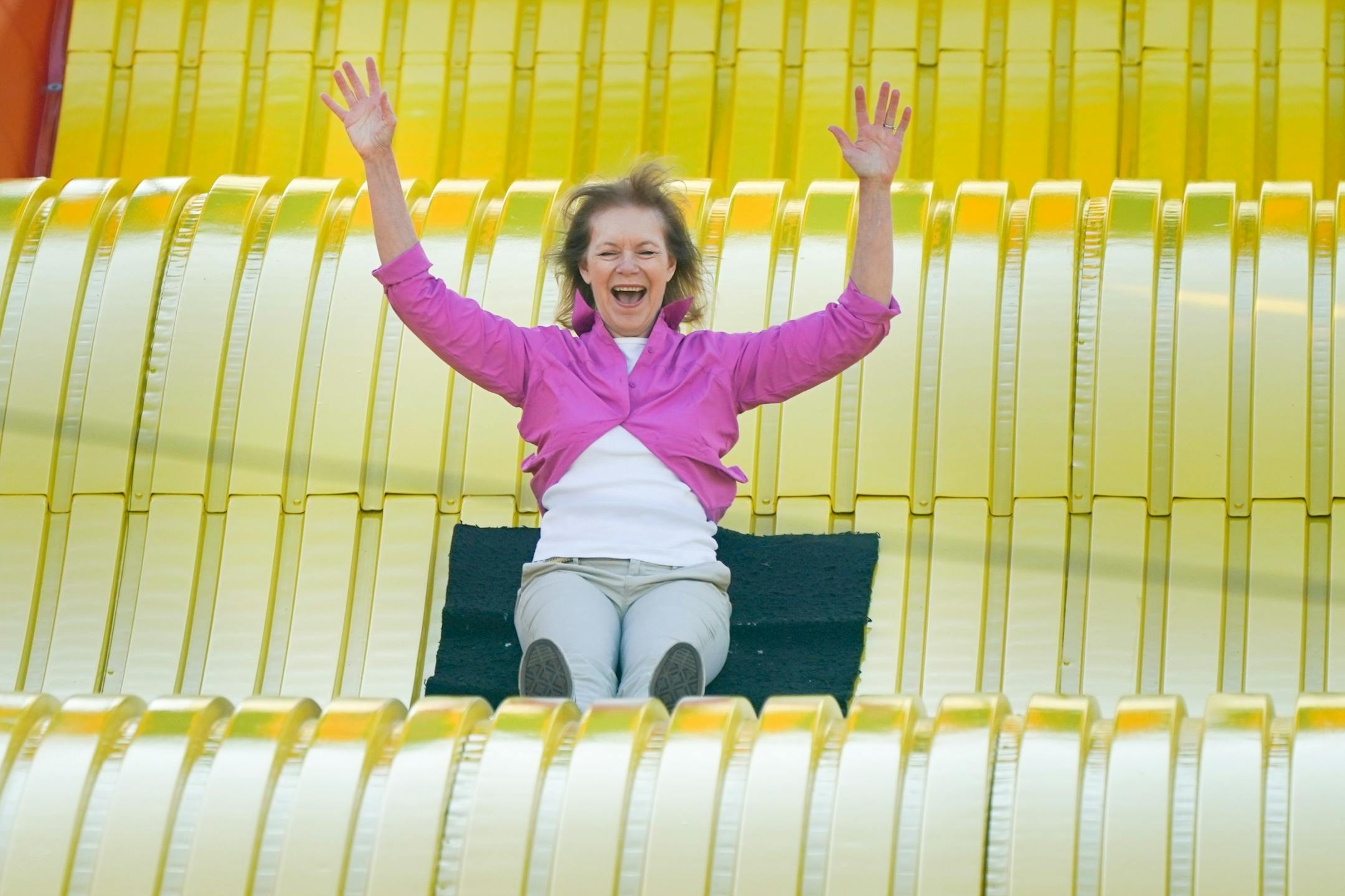 This year's first ride down the Giant Slide at the Minnesota State Fair goes to Minnesota Senator Senator Tina Smith.