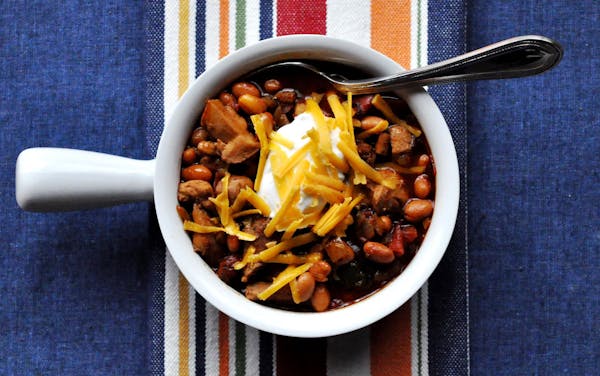 Game Day Chipotle Chicken Chili lightens up typical football fare. Credit: Meredith Deeds, Special to the Star Tribune