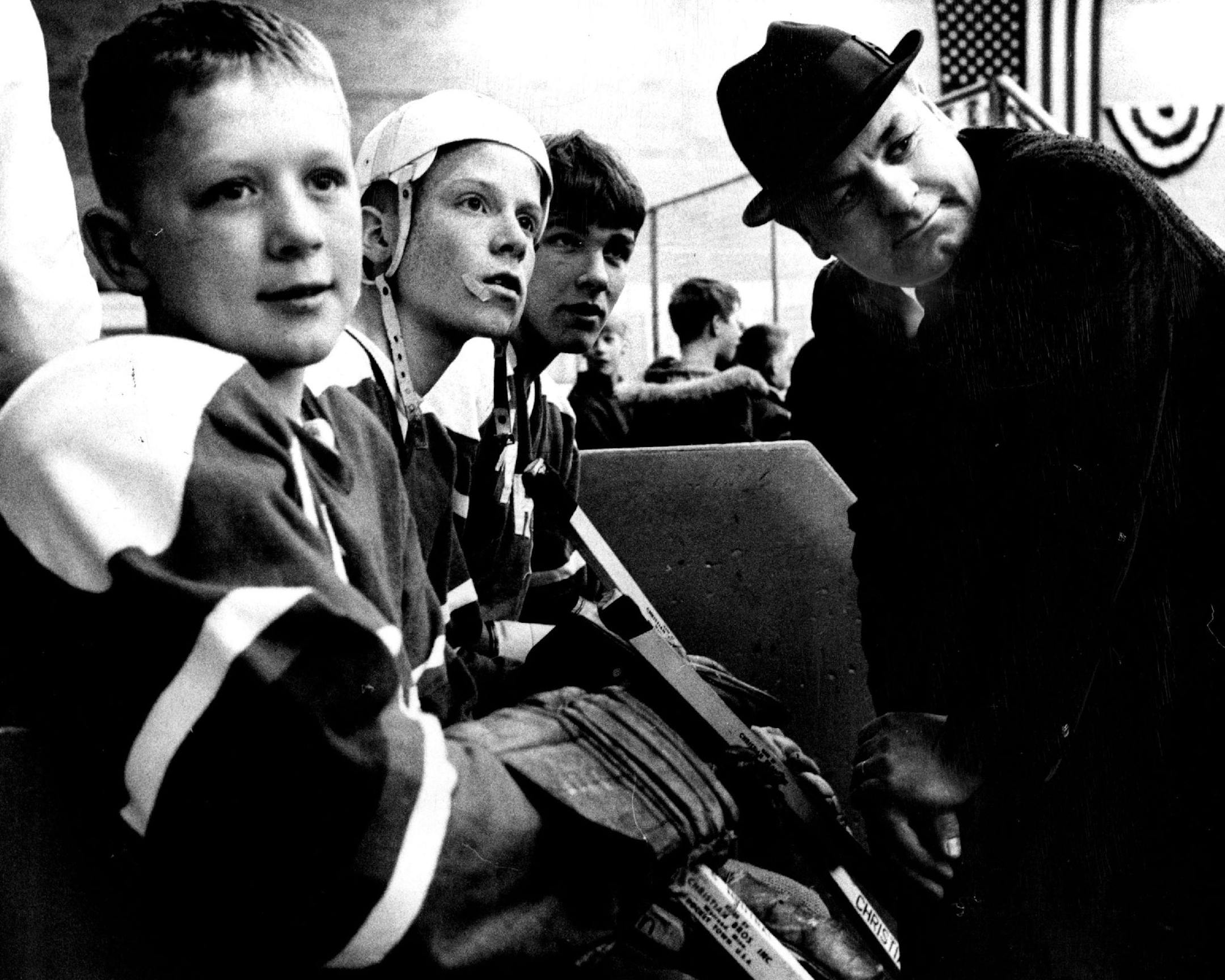 March 7, 1966 Coach Dick Roberts Watched Action With Three Who Beat Blizzard Players front left, Alan Hengsleber, 12, Dick Ellerbusch, 13, and Lee Moyer, 14. March 5, 1966 February 26, 1970 March 2, 1970 Duane Braley, Minneapolis Star Tribune