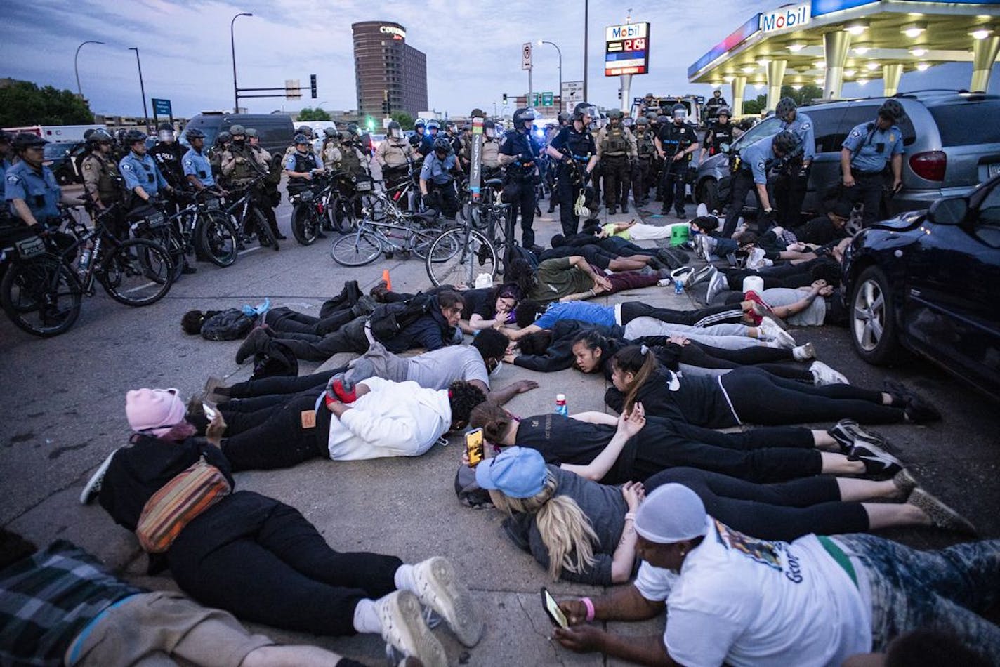 Police arrested about 150 protesters outside Bobby and Steve's Auto World on Sunday, May 31, 2020, at Washington Avenue and I-35W in Minneapolis.