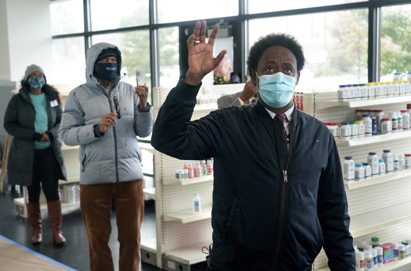 UnitedHealth announced recipients of its $5 million for rebuilding in Minneapolis, including a pharmacy that was destroyed in the riots. Here Elias Usso, owner of Seward Pharmacy on Lake Street, shows the work that has been done to re-open his business. brian.peterson@startribune.com Minneapolis, MN Friday, October 23, 2020