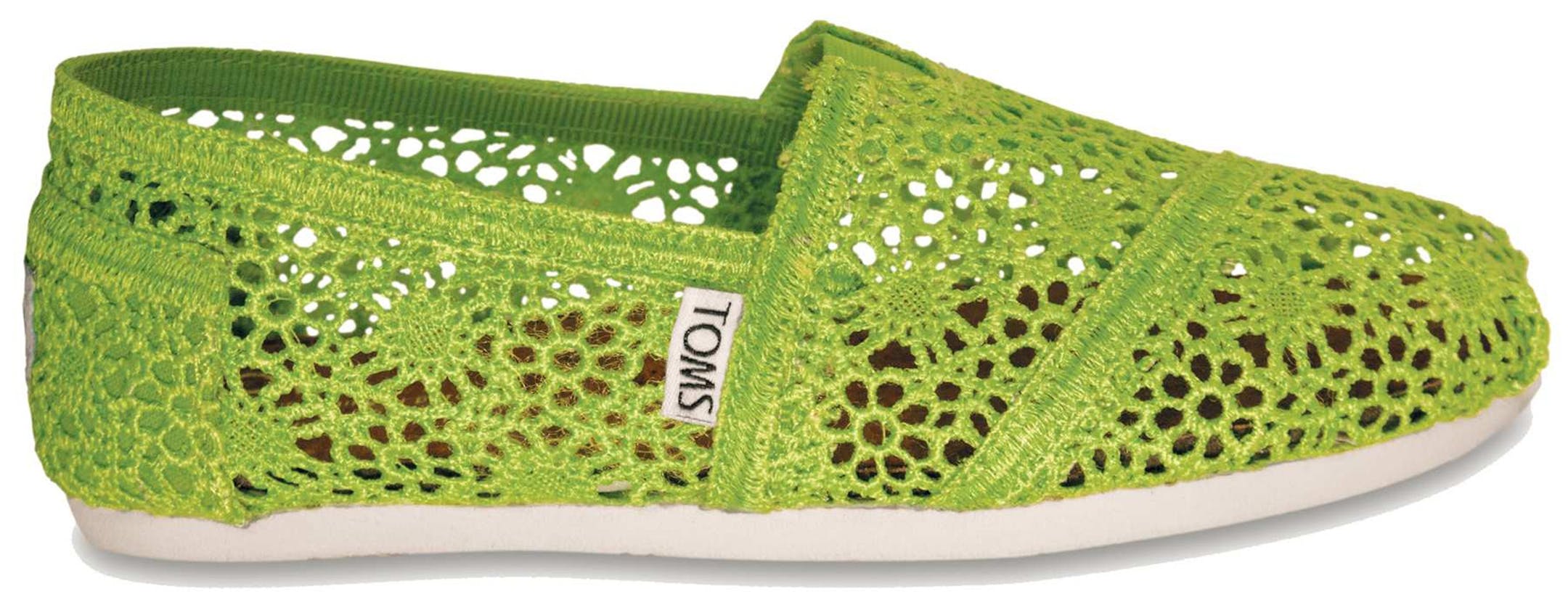 Green crochet Toms from the summer collection. (Courtesy of Toms Shoes/MCT)