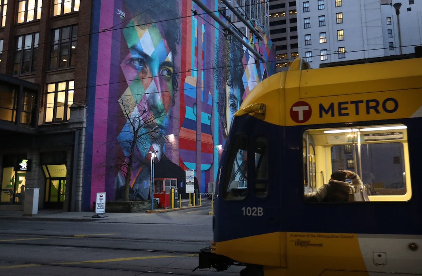 A light rail train headed south from the Target Field station in downtown Minneapolis in November.