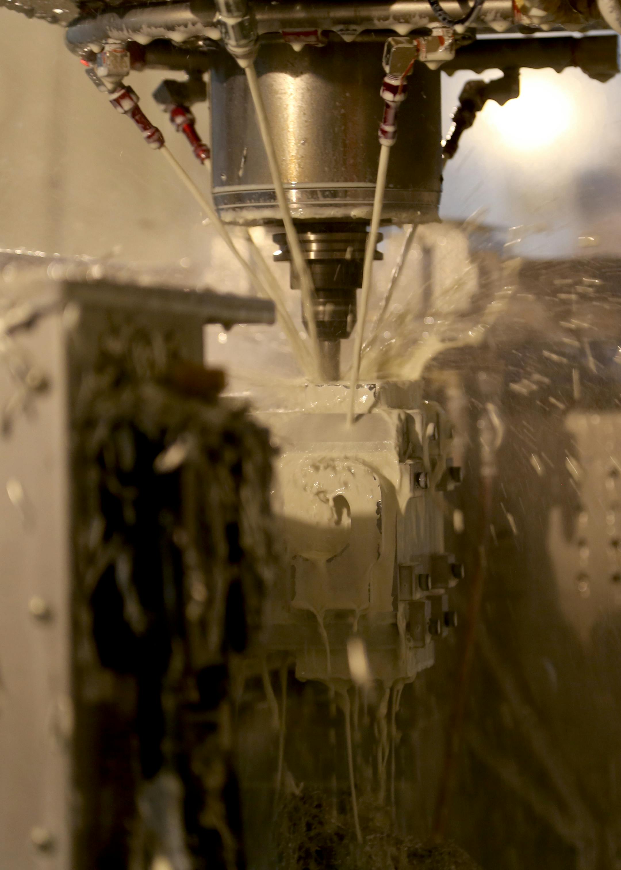 This Vertical machine center was cutting clamps for a medical IV poles four at a time. Owner Mike Yeager paid $10,500 in sales taxes on this machine. Starting July 1st that sales tax goes away. ] (KYNDELL HARKNESS/STAR TRIBUNE) kyndell.harkness@startribune.com At Yeager Machine in Norwood Young America Min., Tuesday, June 30, 2015.