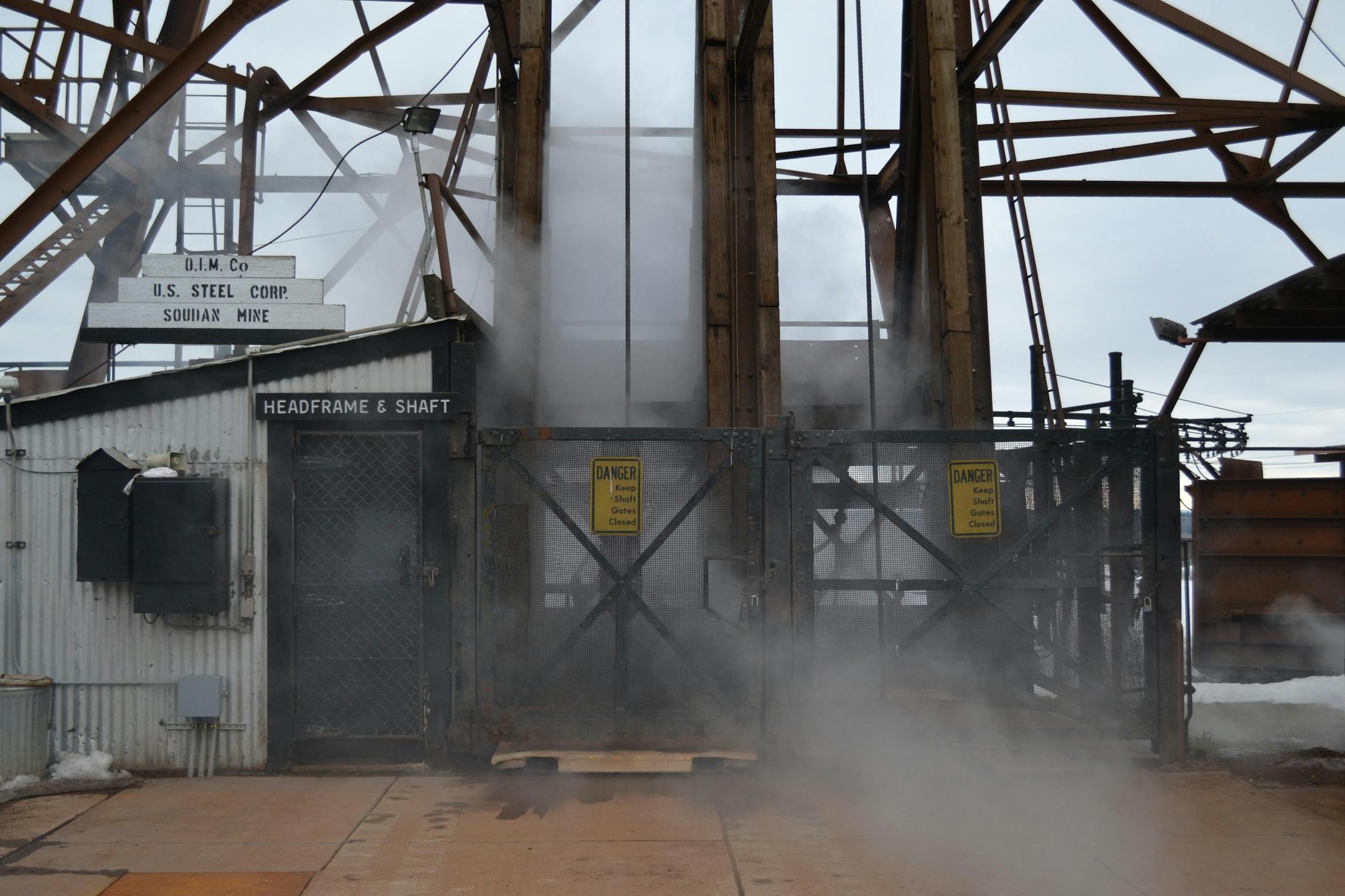 Smoke at the top of the Soudan Underground Mine State Park's shaft.