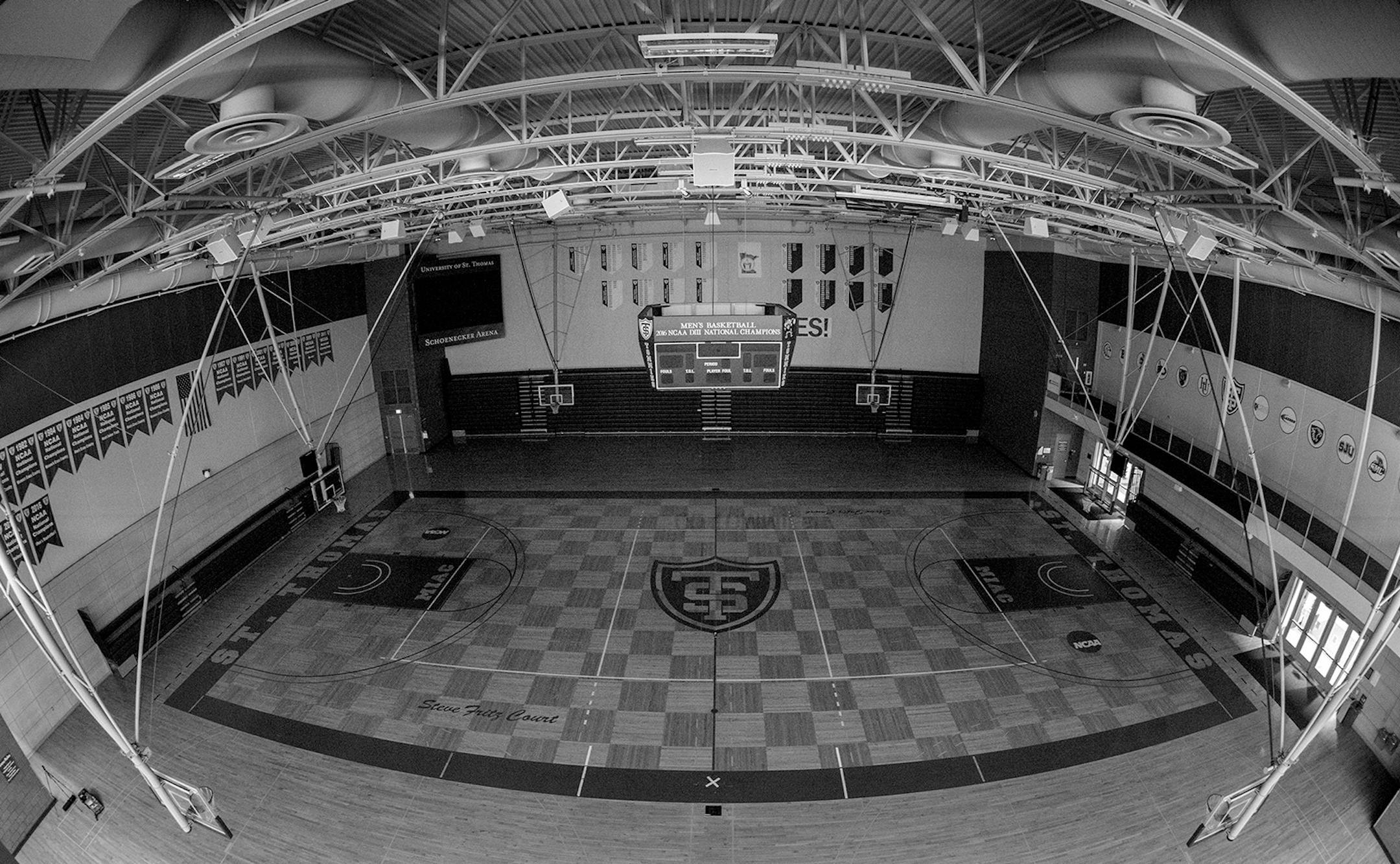 The basketball court at the Anderson Athletic & Recreation Complex at the University of St. Thomas.