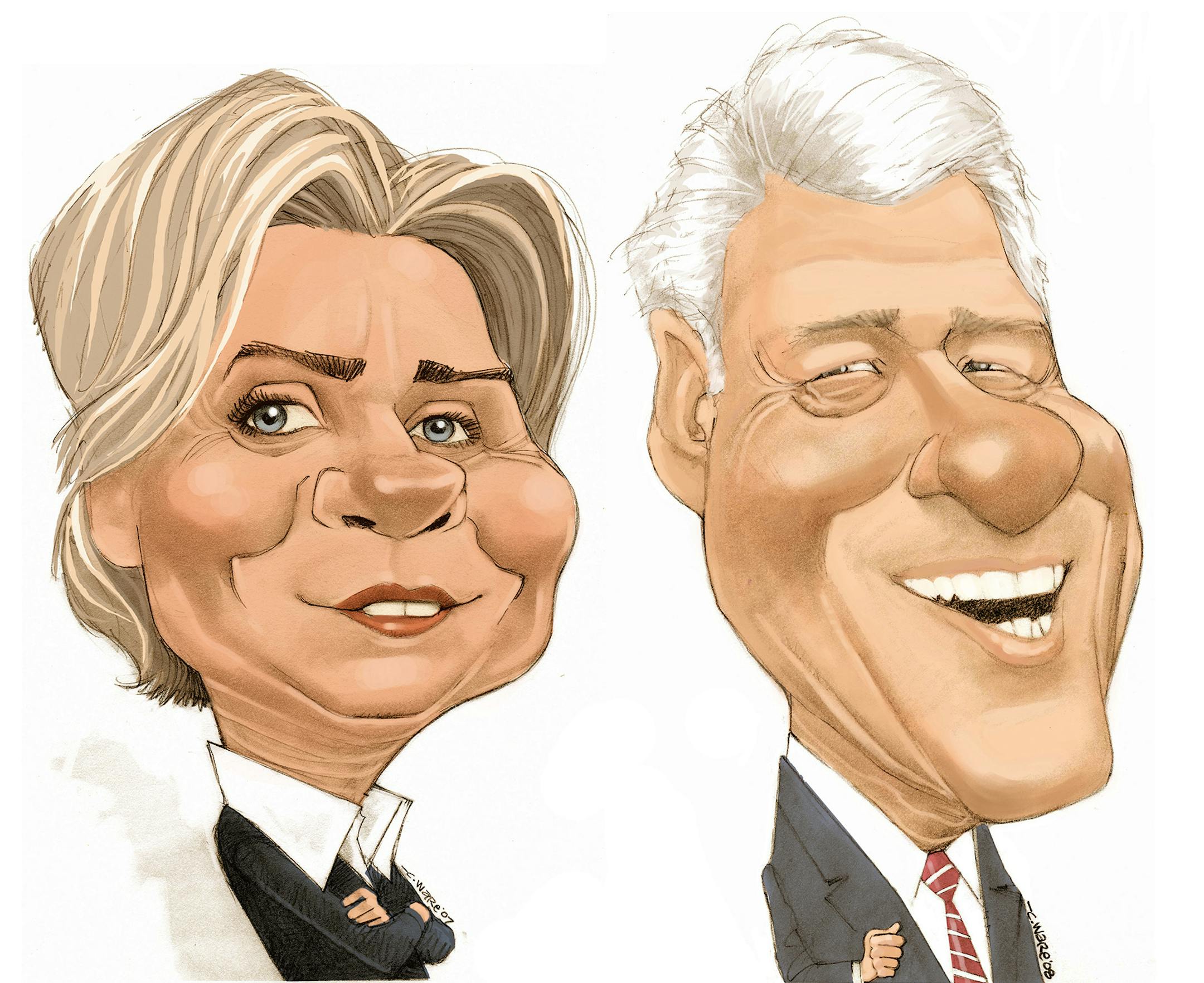 Illustration: Hillary and Bill Clinton.