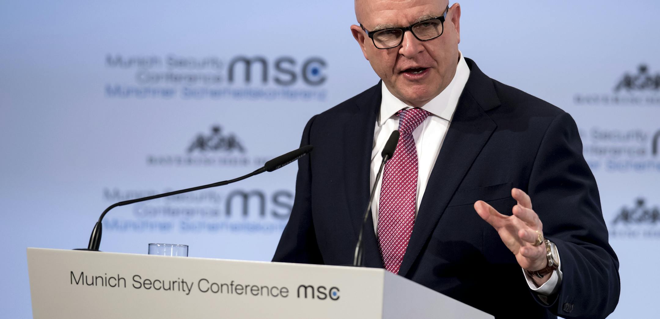 Herbert Raymond McMaster, U.S. National Security Advisor speaks at the Security Conference in Munich, Germany, Saturday, Feb. 17, 2018. (Sven Hoppe/dpa via AP)