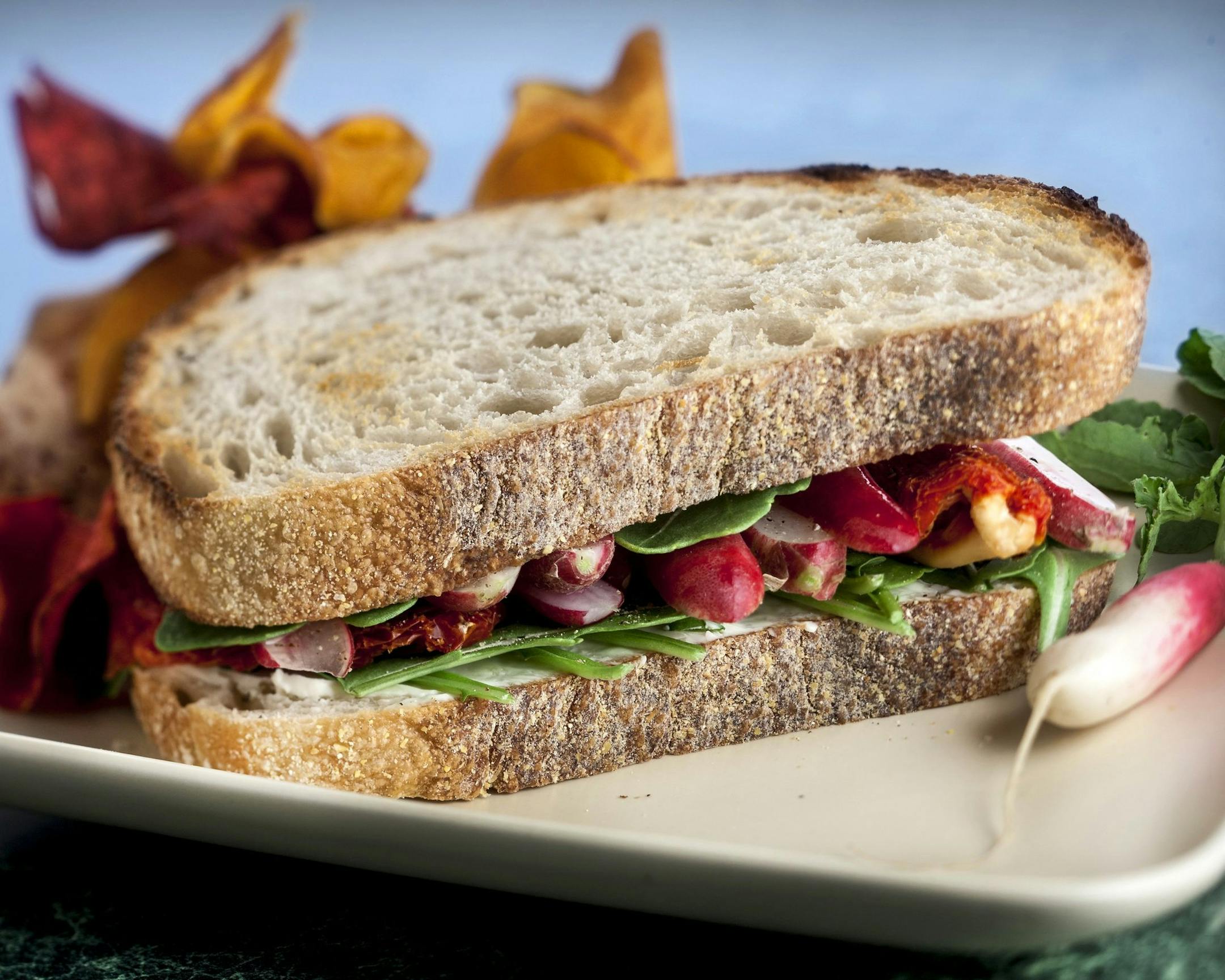 The French radish has a milder flavor than the ones normally found in groceries and makes for a flavorful sandwich. (Bill Hogan/Chicago Tribune/MCT) ORG XMIT: 1153691